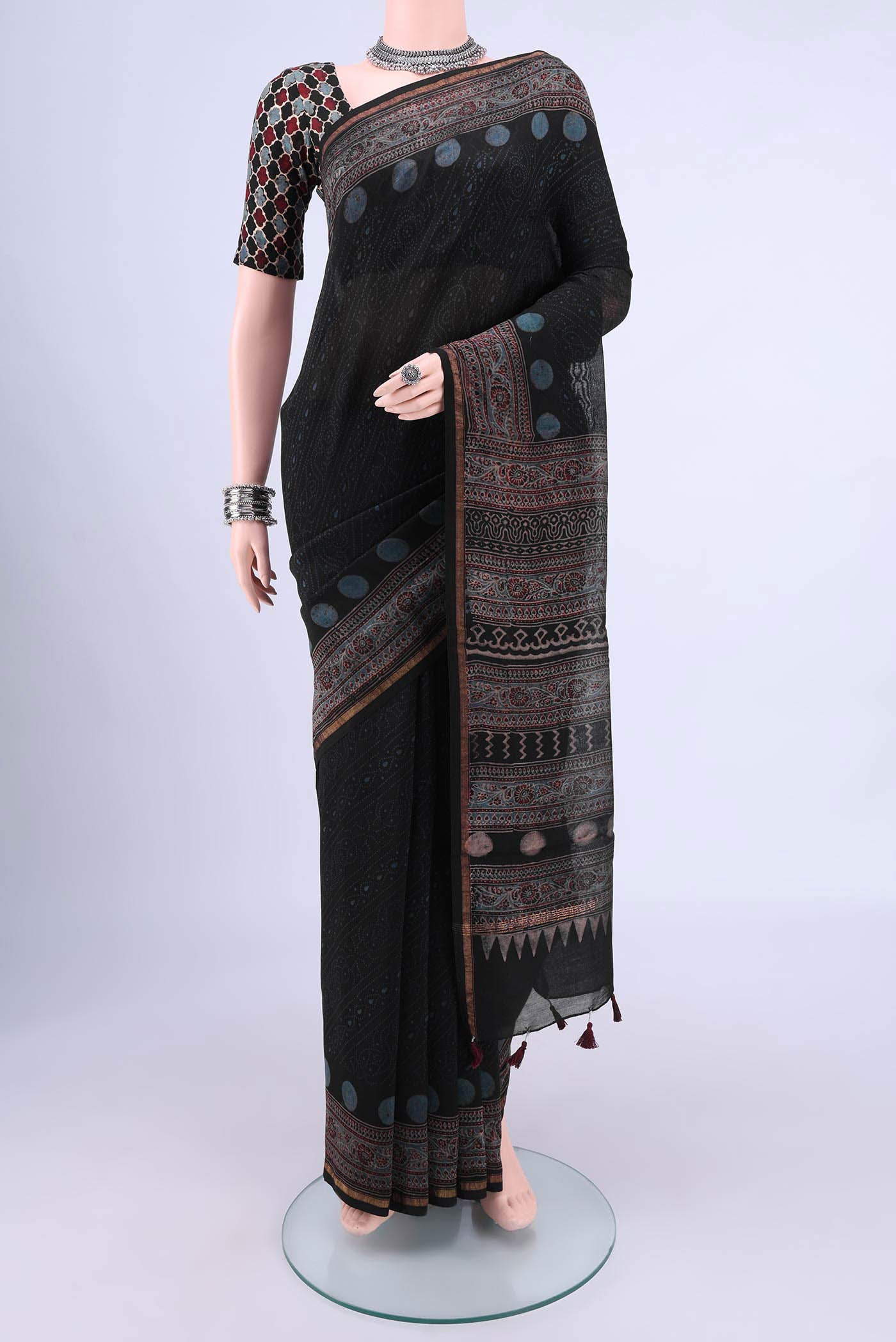Black Chanderi Silk Cotton Saree