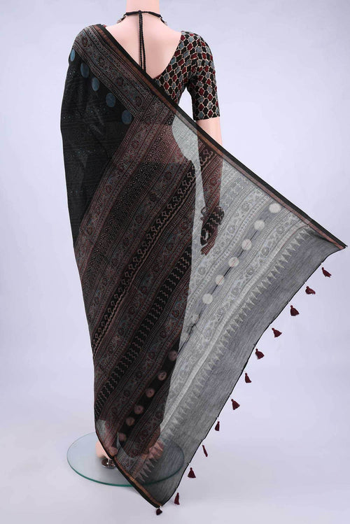 Black Chanderi Silk Cotton Saree