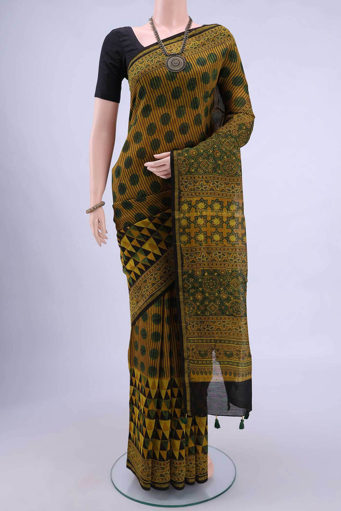 Mustard Chanderi Silk Cotton Saree