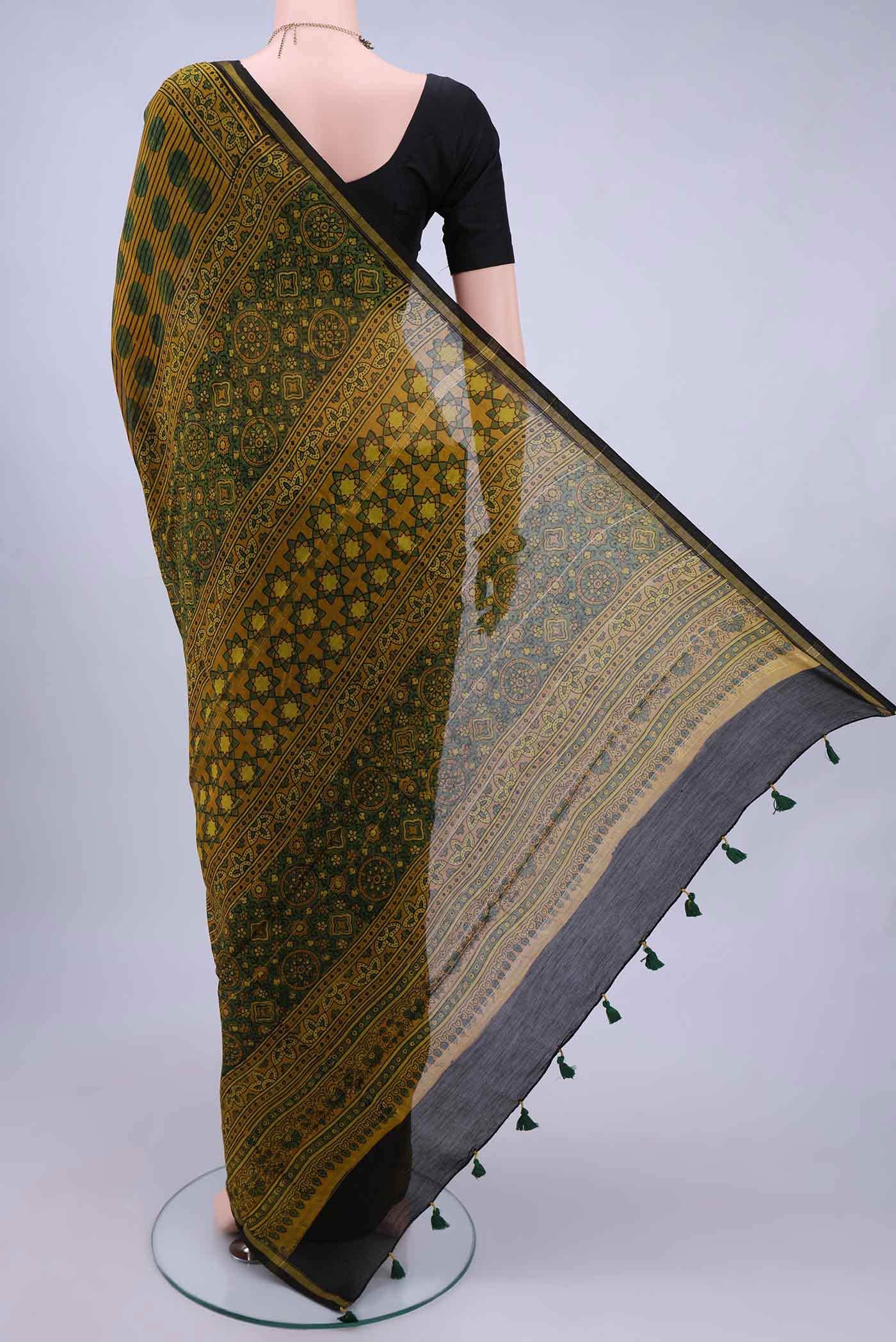 Mustard Chanderi Silk Cotton Saree
