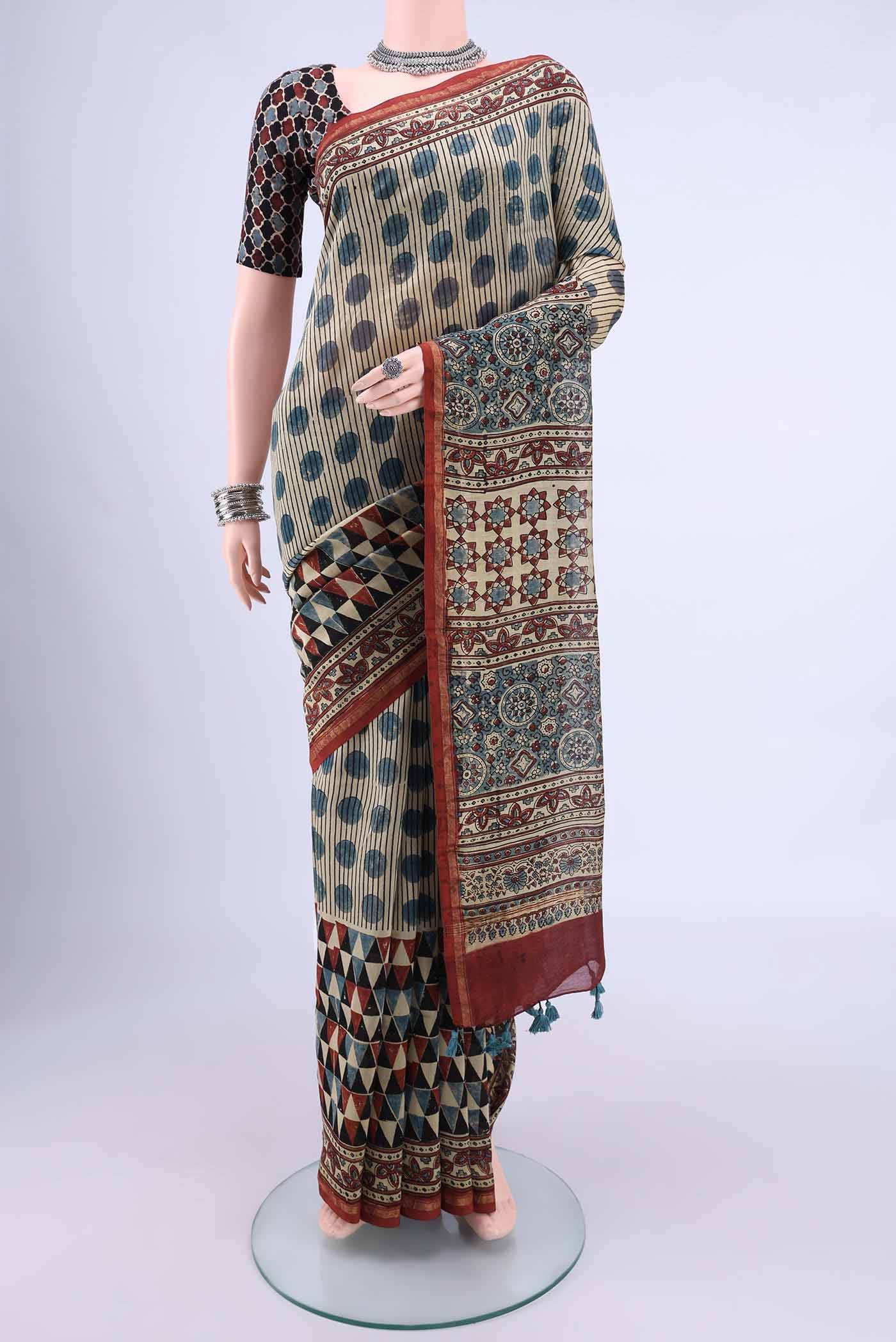 Beige Chanderi Silk Cotton Saree