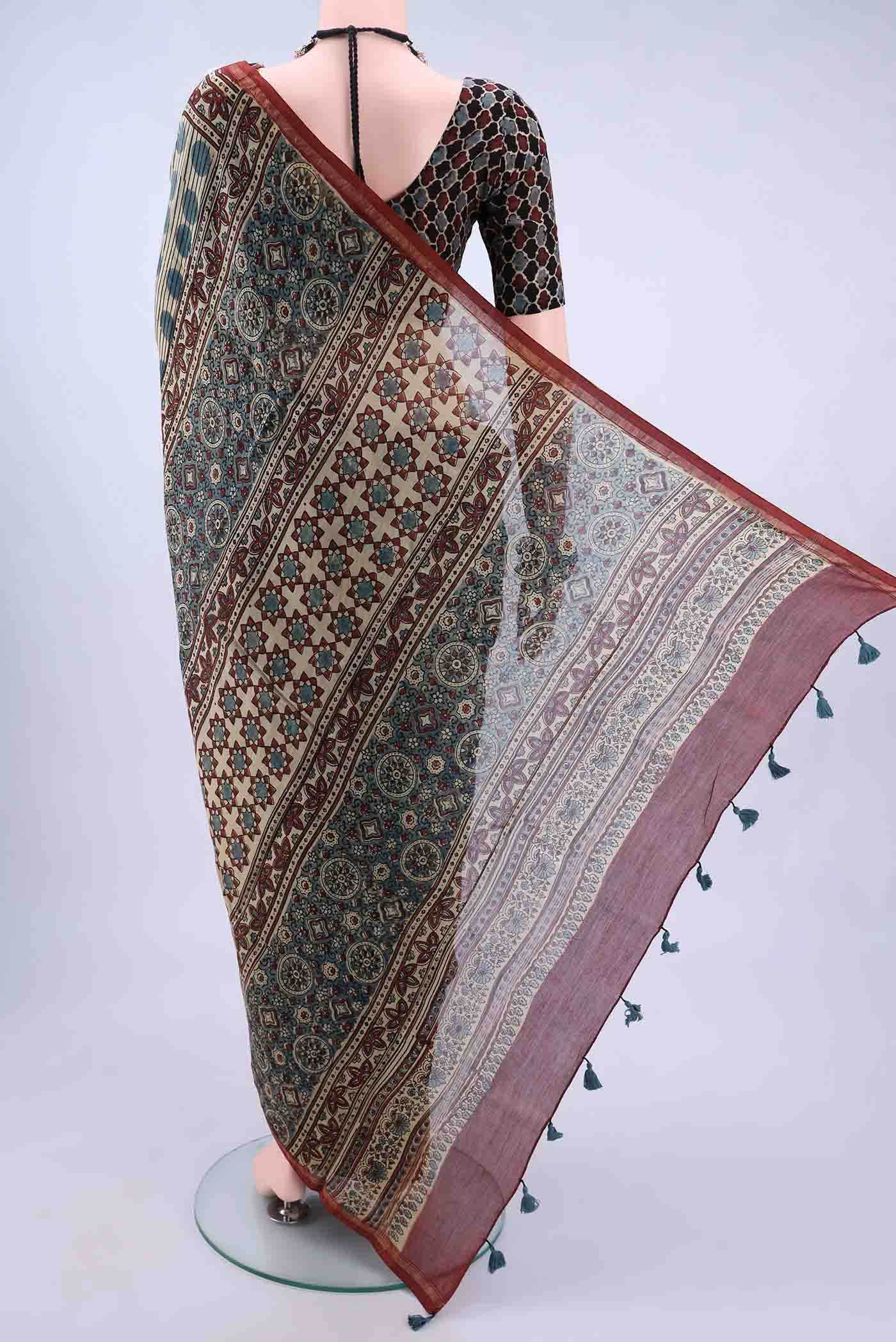 Beige Chanderi Silk Cotton Saree