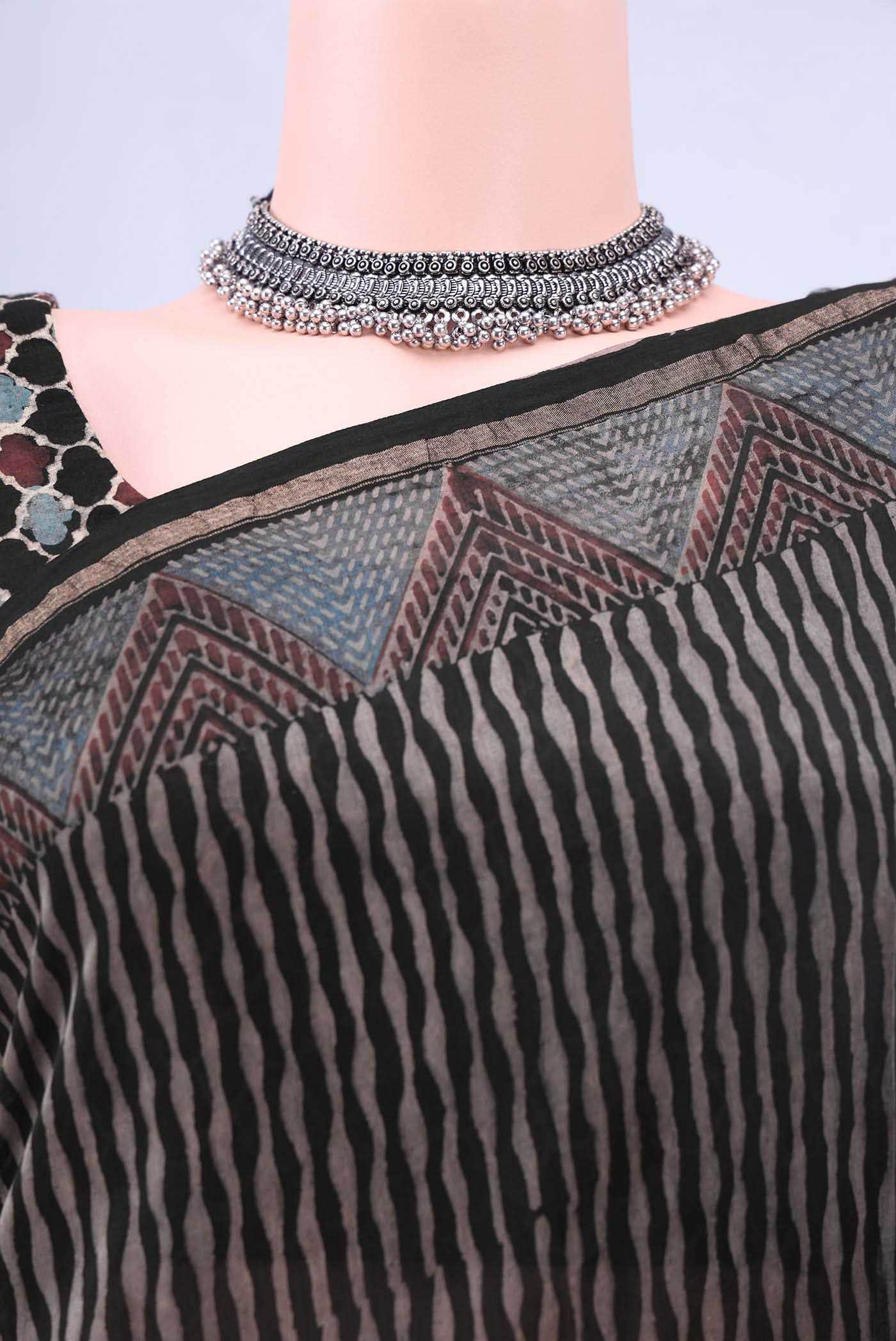 Black Chanderi Silk Cotton Saree