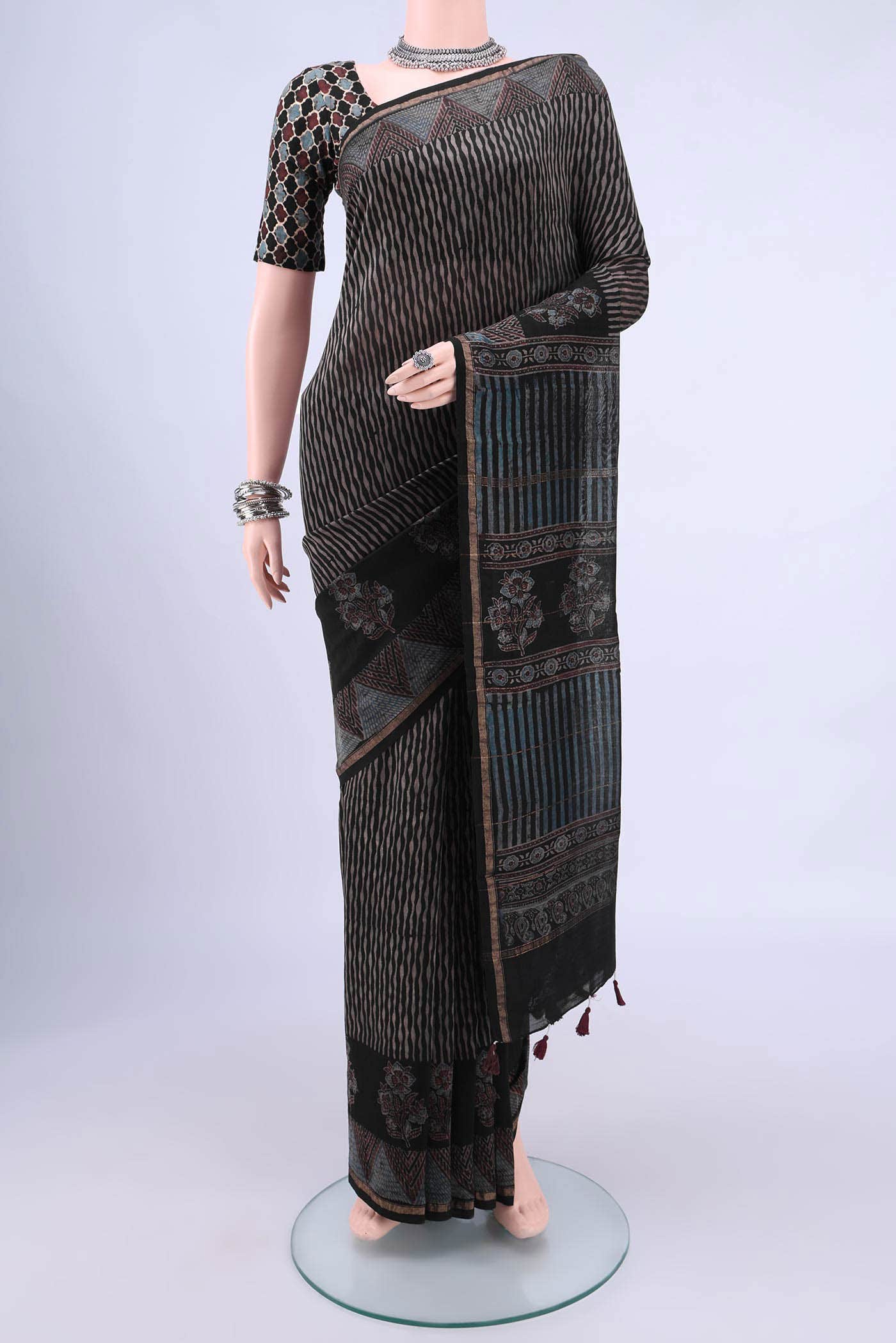 Black Chanderi Silk Cotton Saree