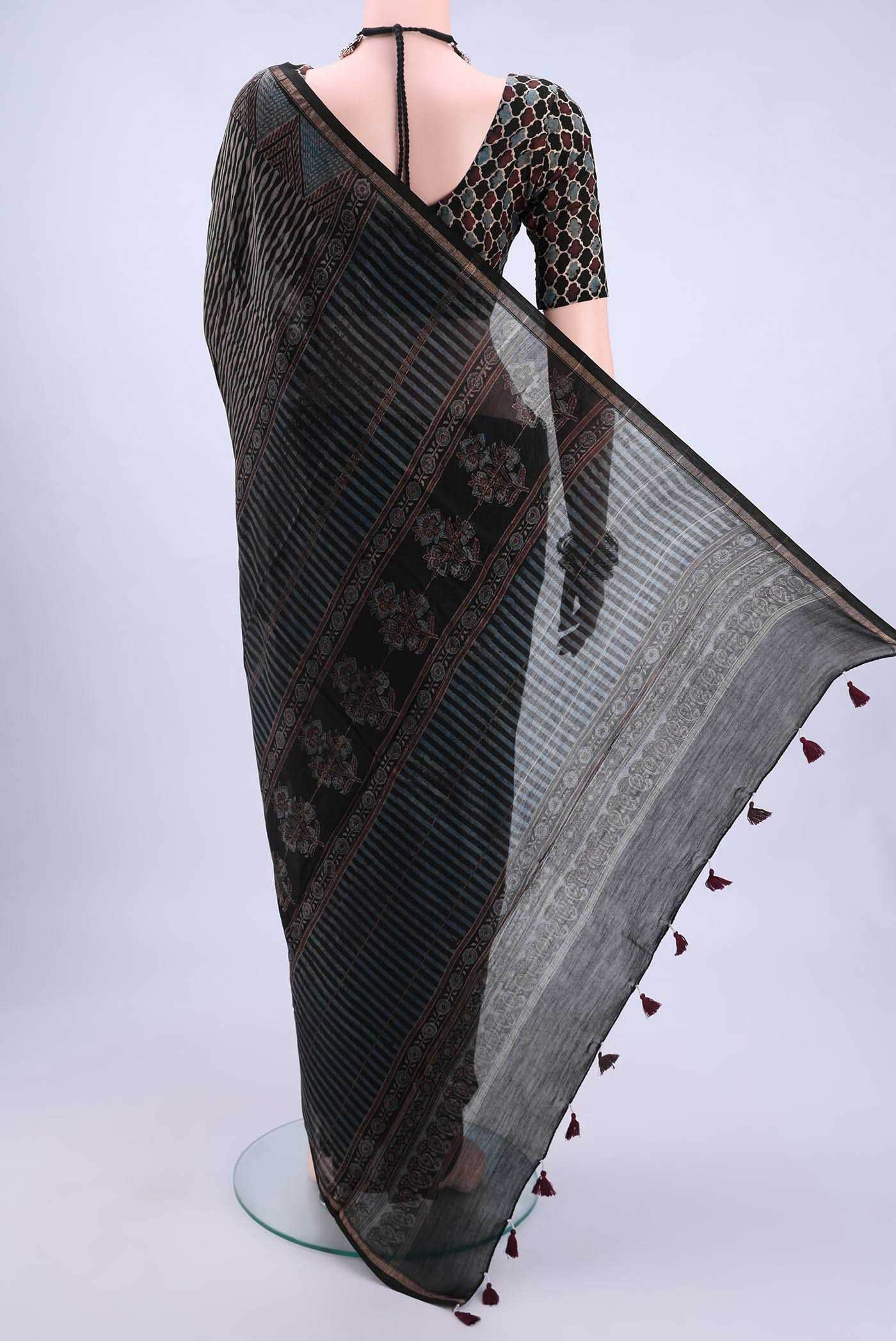 Black Chanderi Silk Cotton Saree