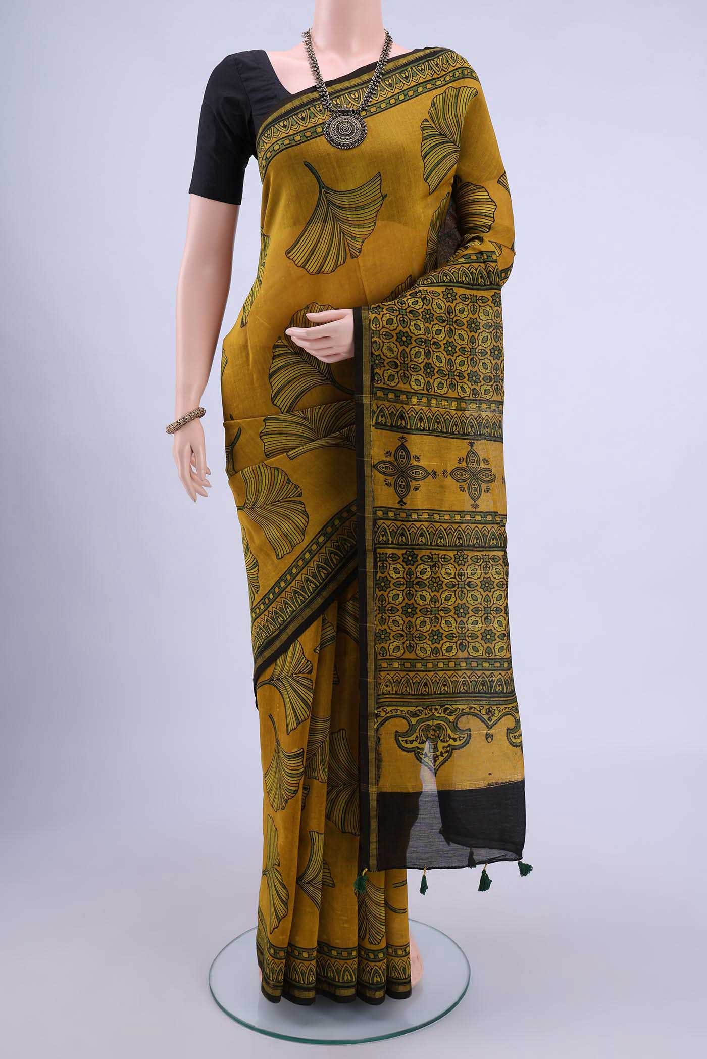 Mustard Chanderi Silk Cotton Saree