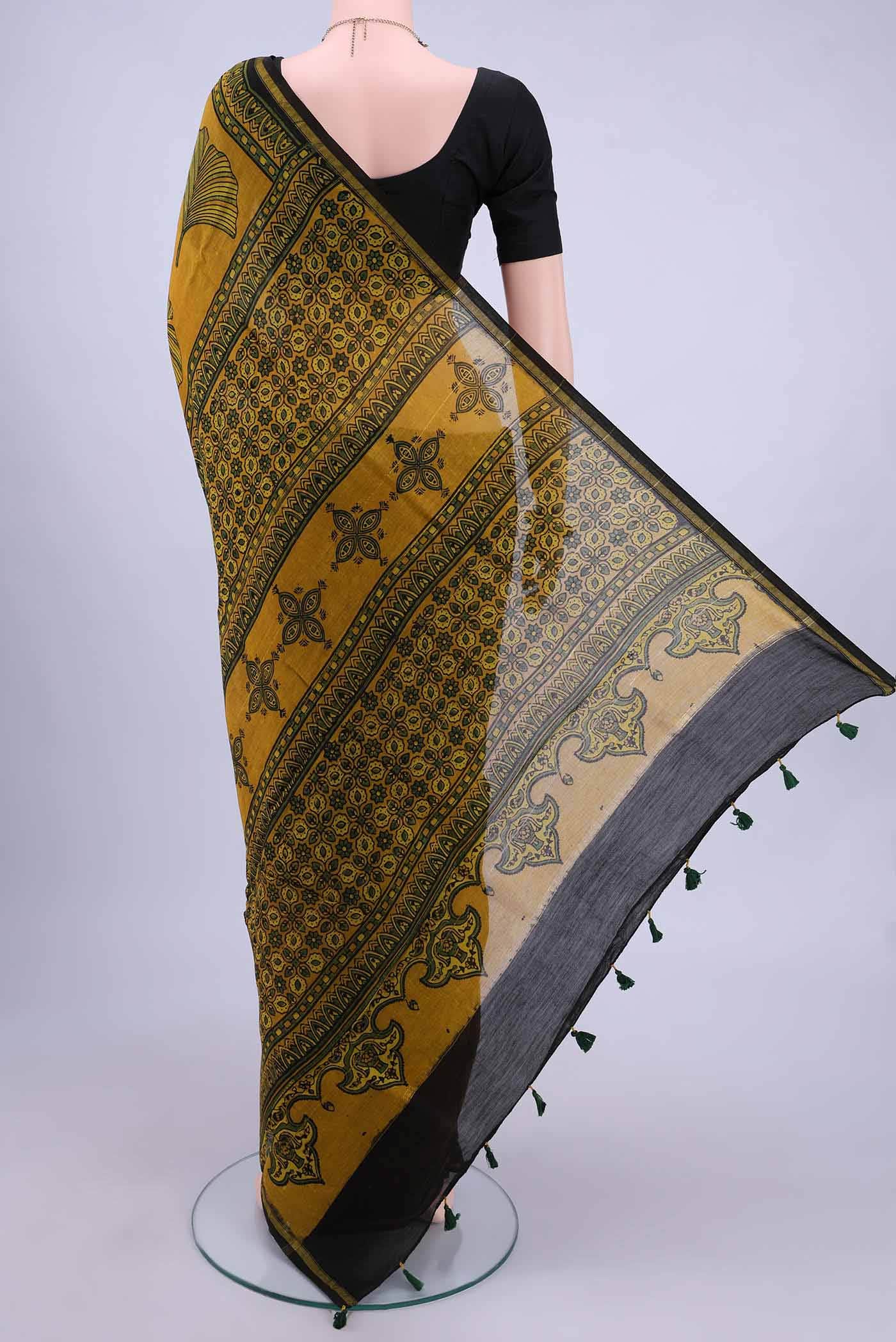 Mustard Chanderi Silk Cotton Saree
