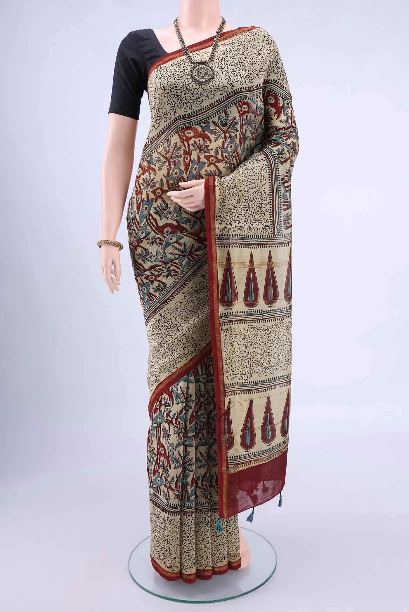 Beige Chanderi Silk Cotton Saree