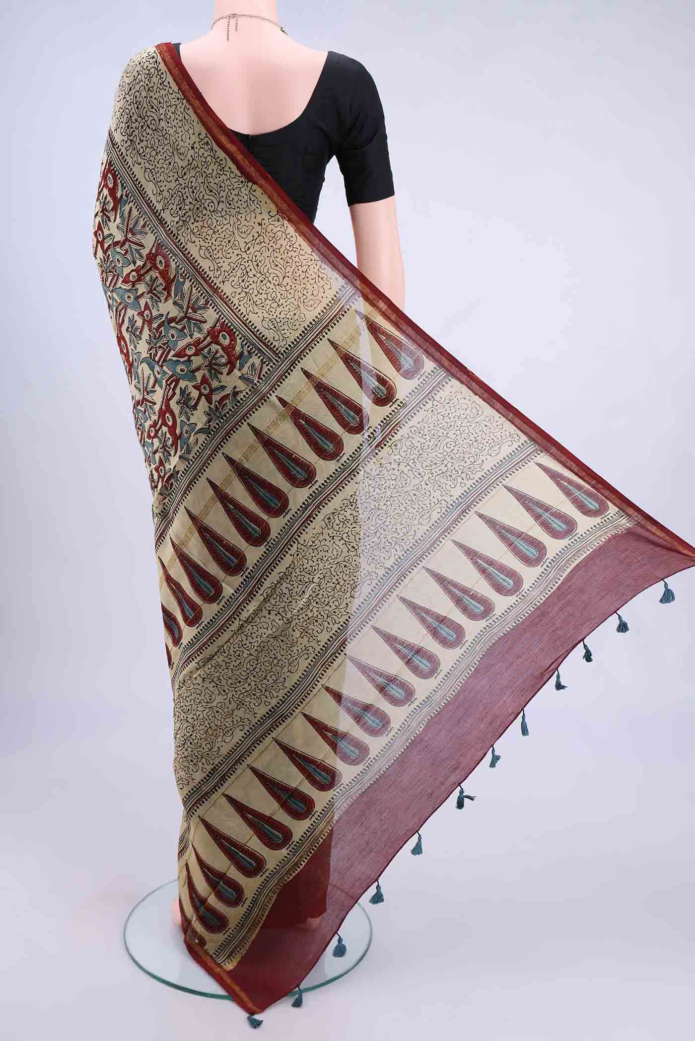 Beige Chanderi Silk Cotton Saree