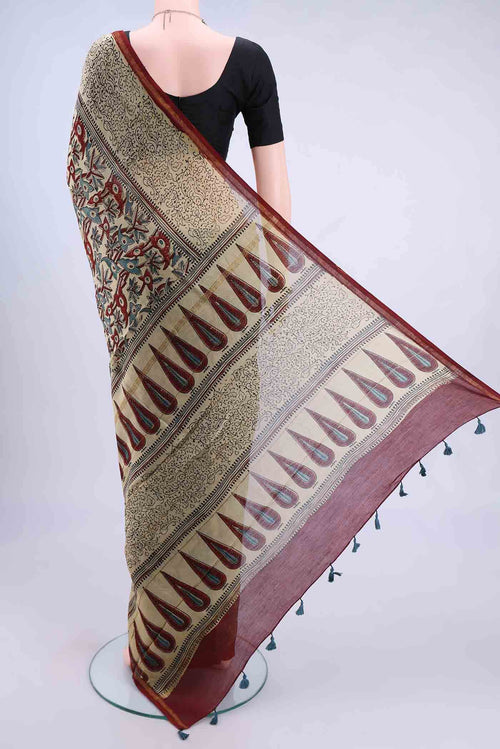 Beige Chanderi Silk Cotton Saree