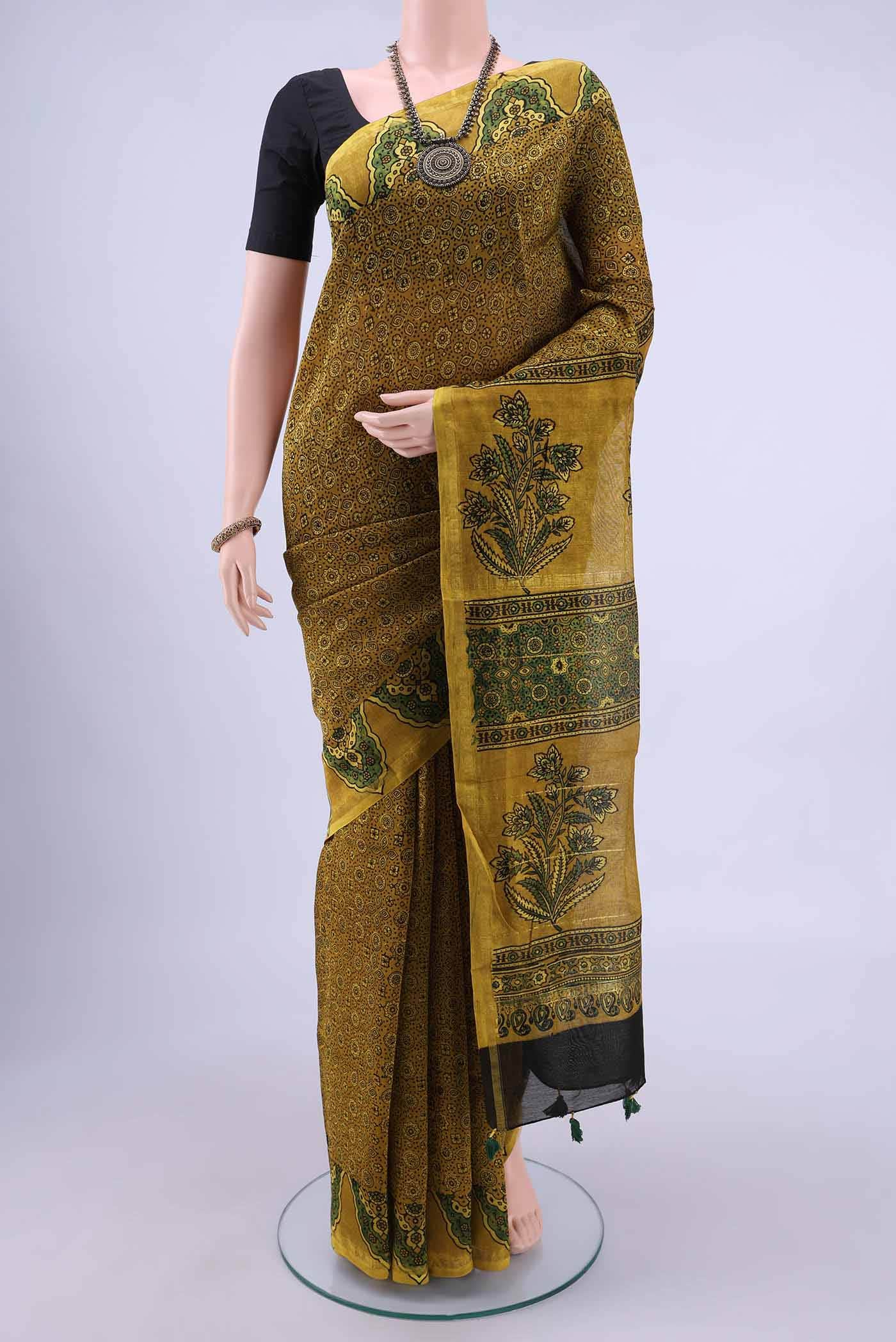 Mustard Chanderi Silk Cotton Saree