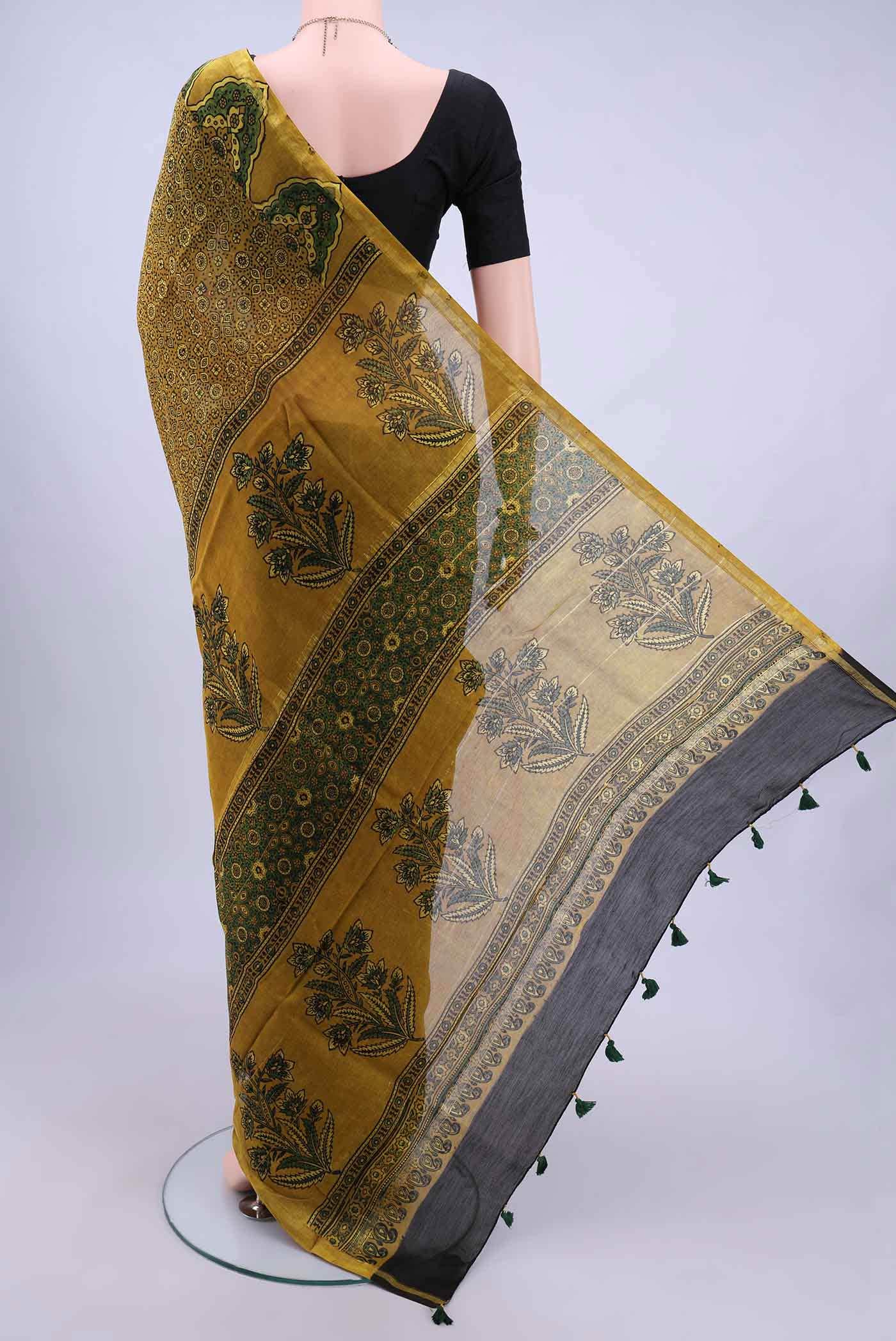 Mustard Chanderi Silk Cotton Saree