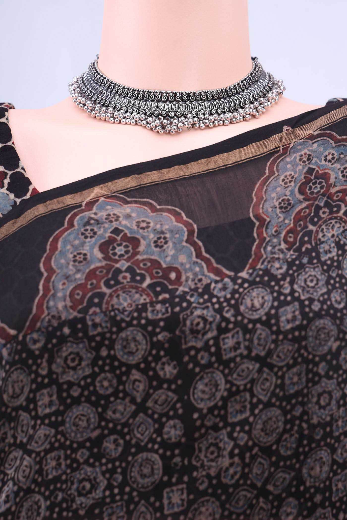 Black Chanderi Silk Cotton Saree