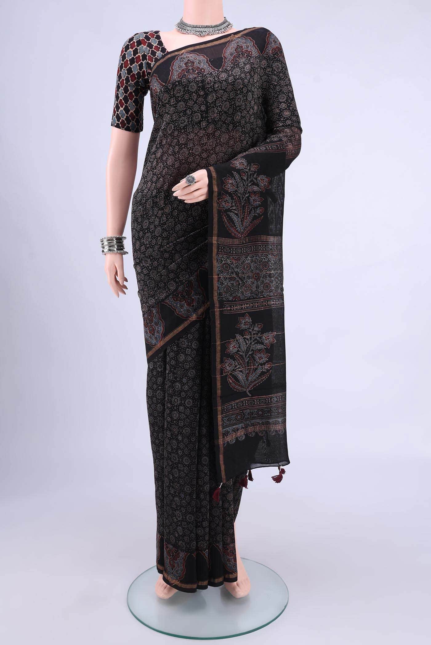 Black Chanderi Silk Cotton Saree