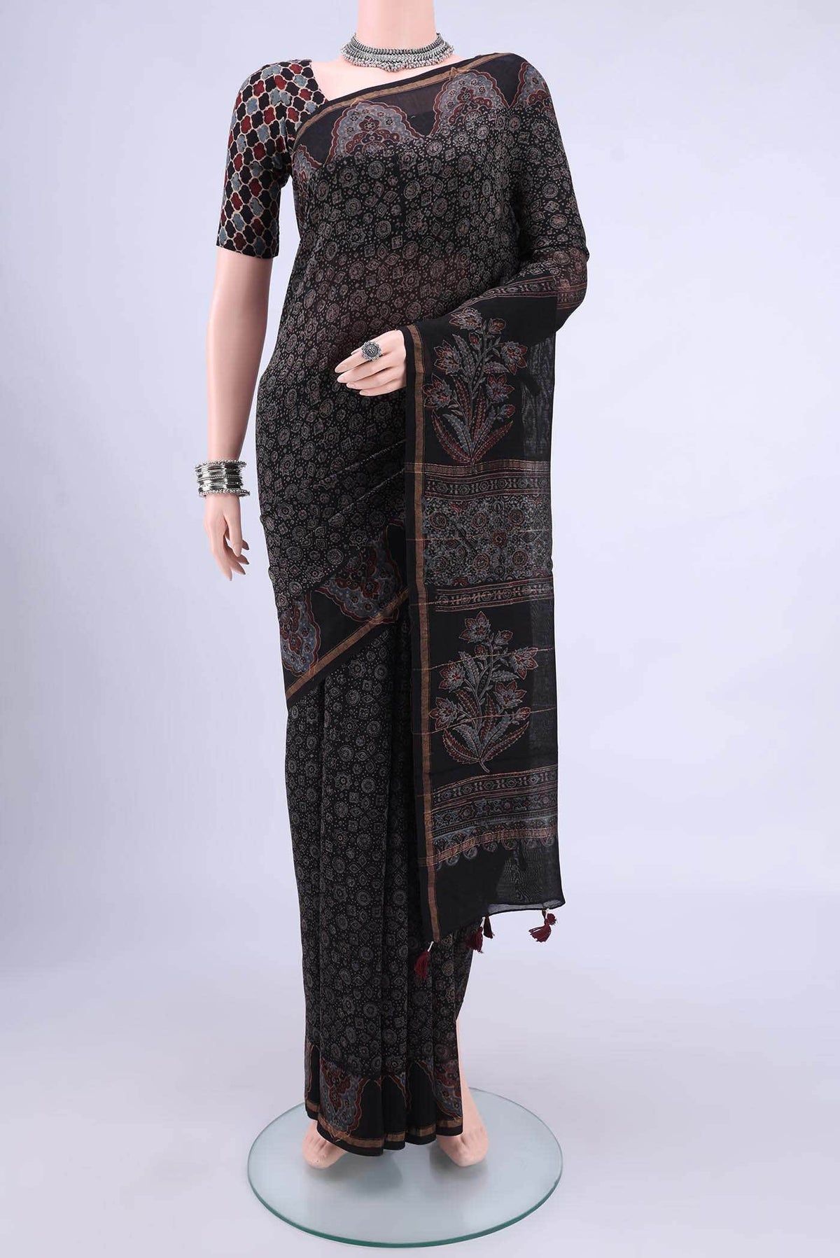 Black Chanderi Silk Cotton Saree