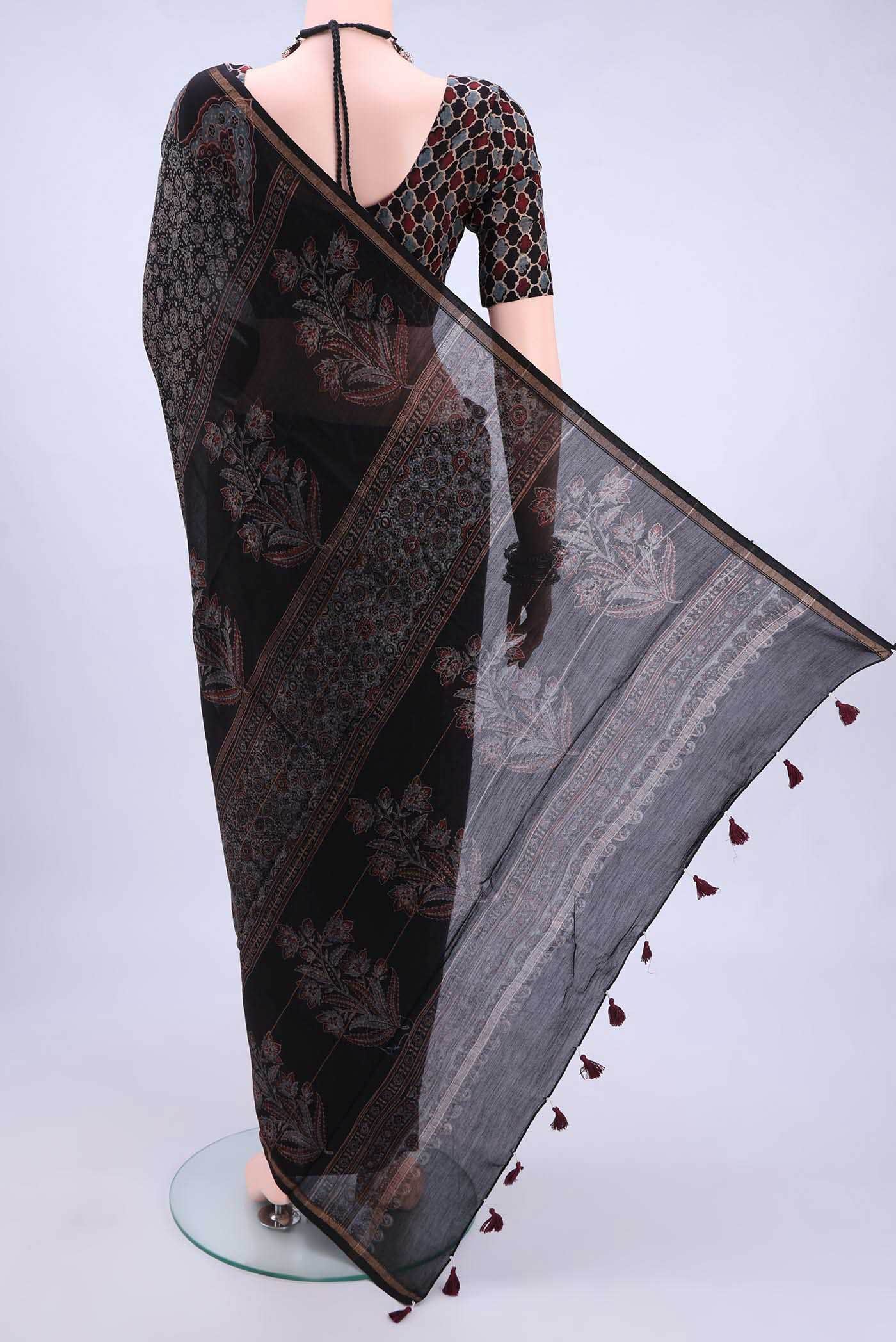 Black Chanderi Silk Cotton Saree