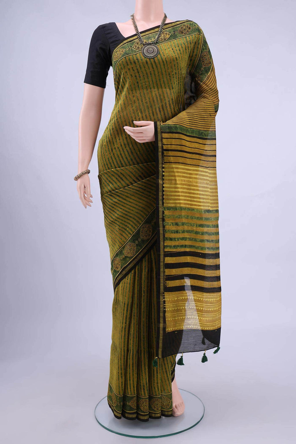 Mustard Chanderi Silk Cotton Saree