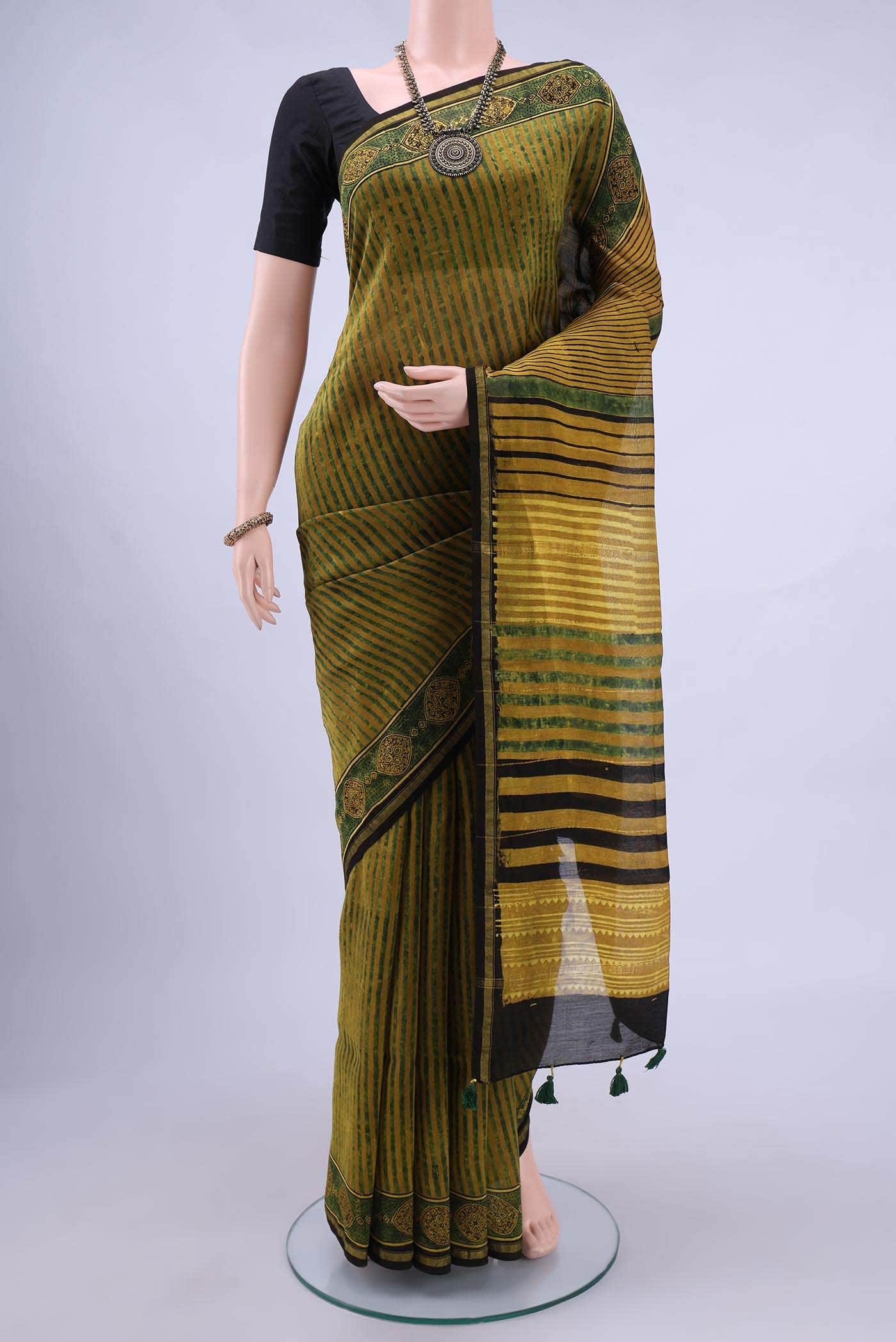 Mustard Chanderi Silk Cotton Saree