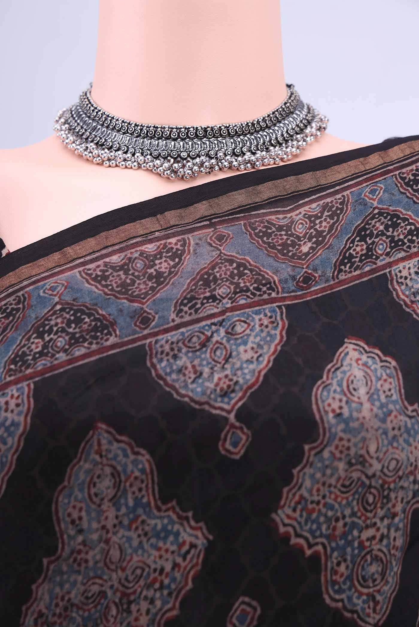 Black Chanderi Silk Cotton Saree