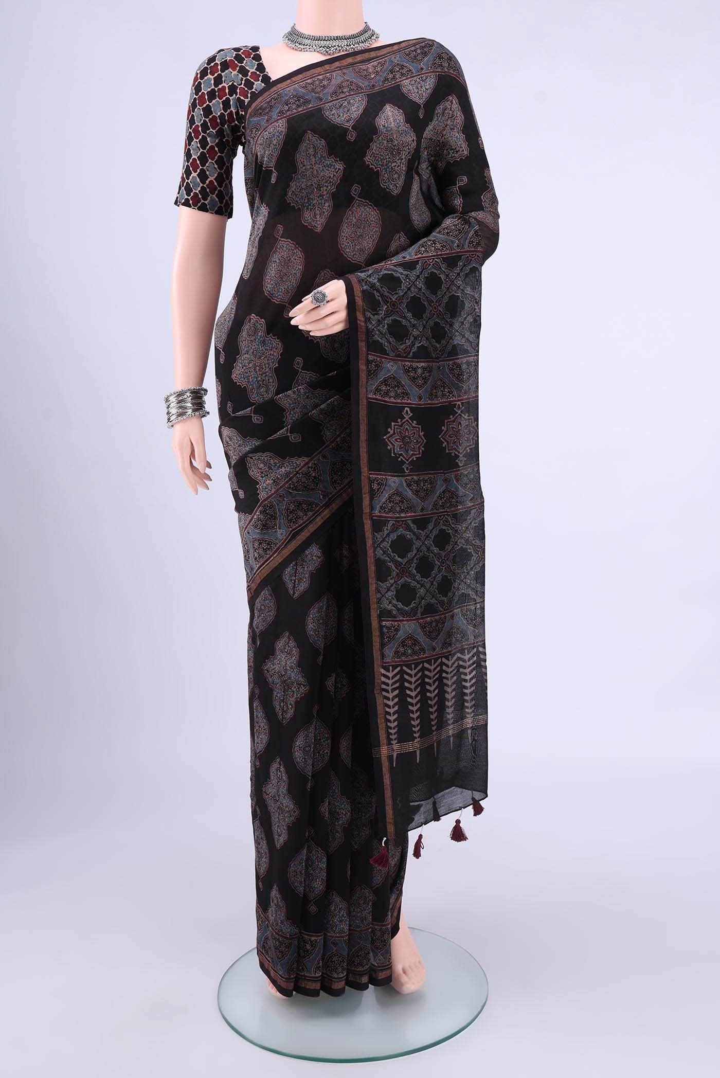 Black Chanderi Silk Cotton Saree
