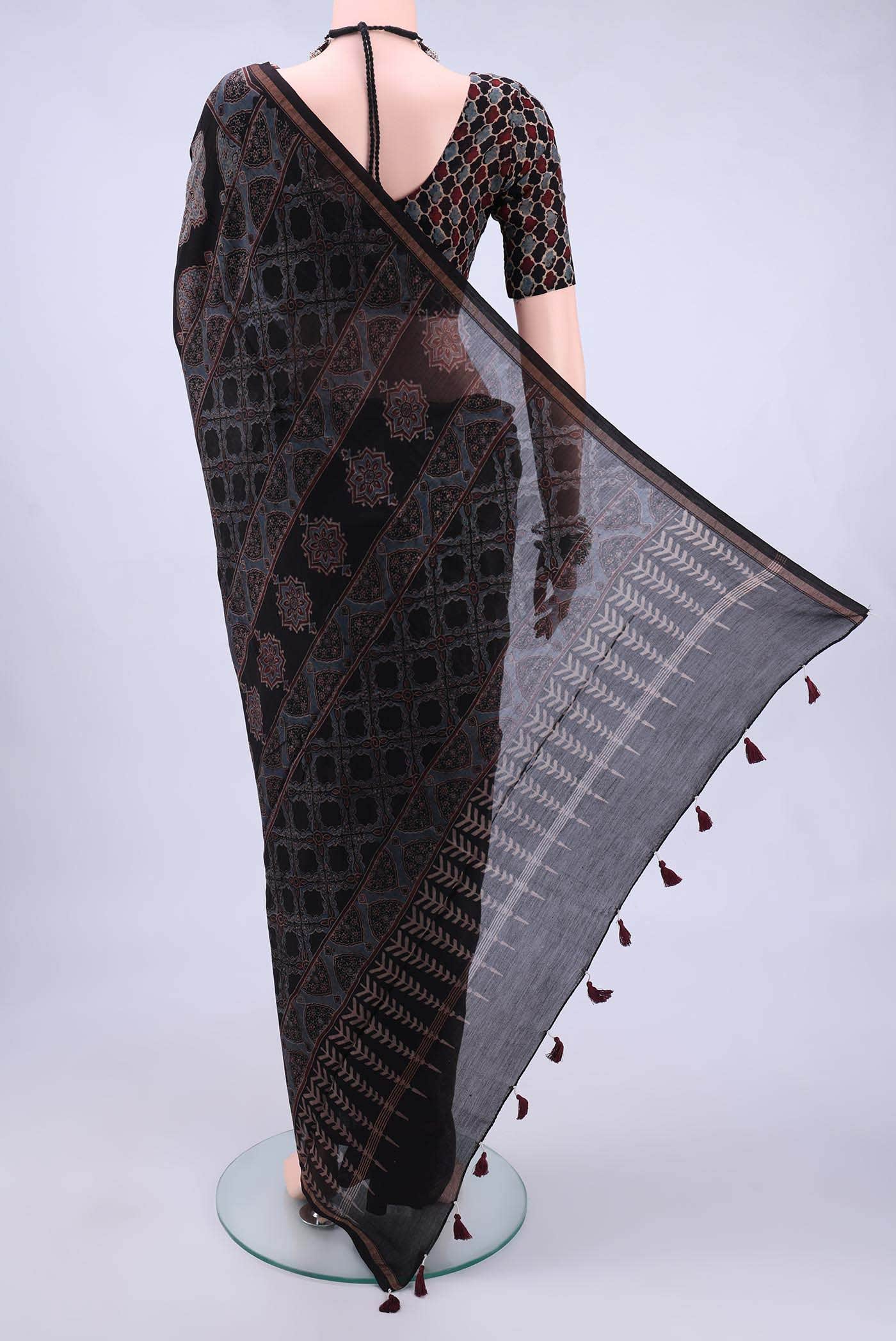 Black Chanderi Silk Cotton Saree