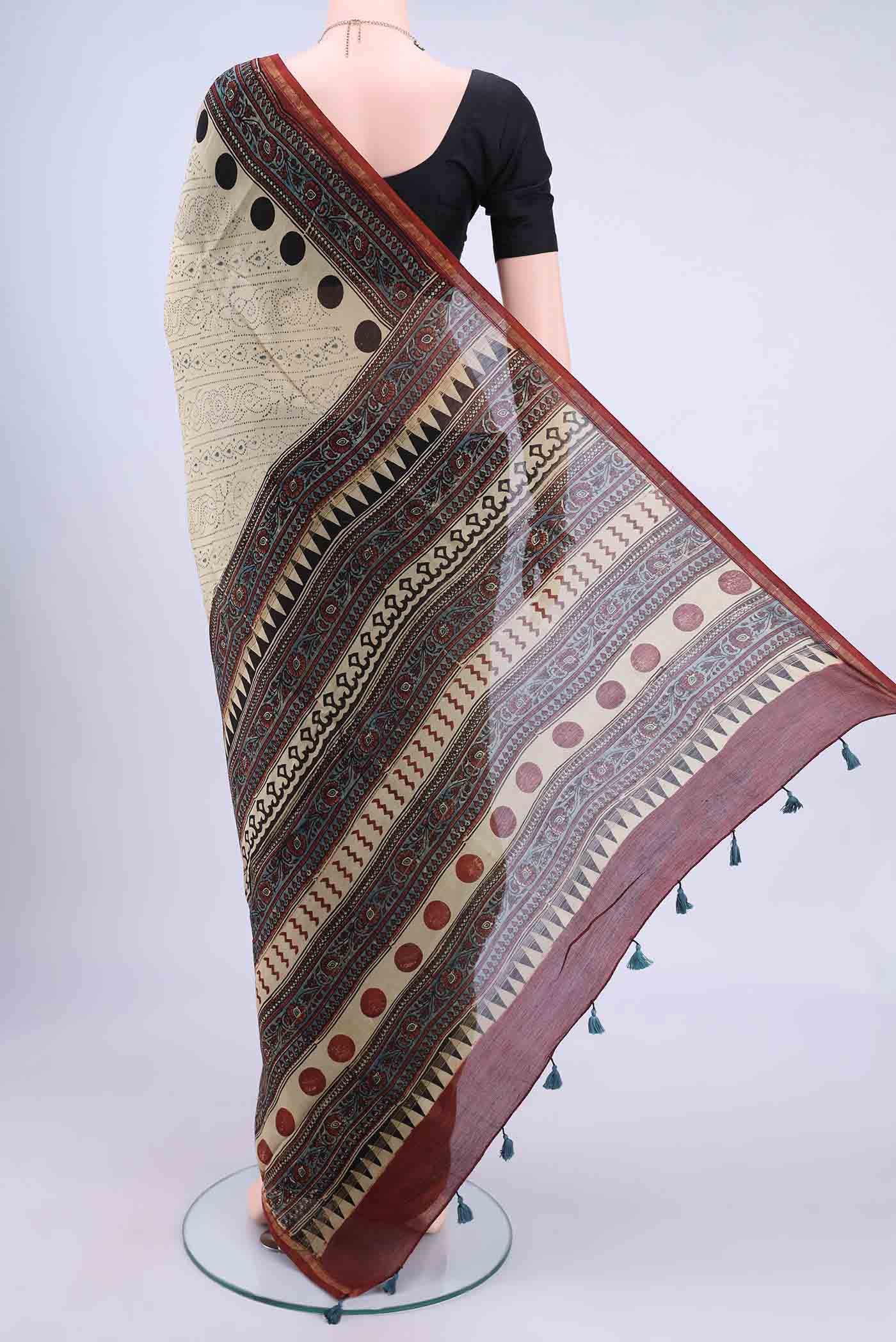 Beige Chanderi Silk Cotton Saree