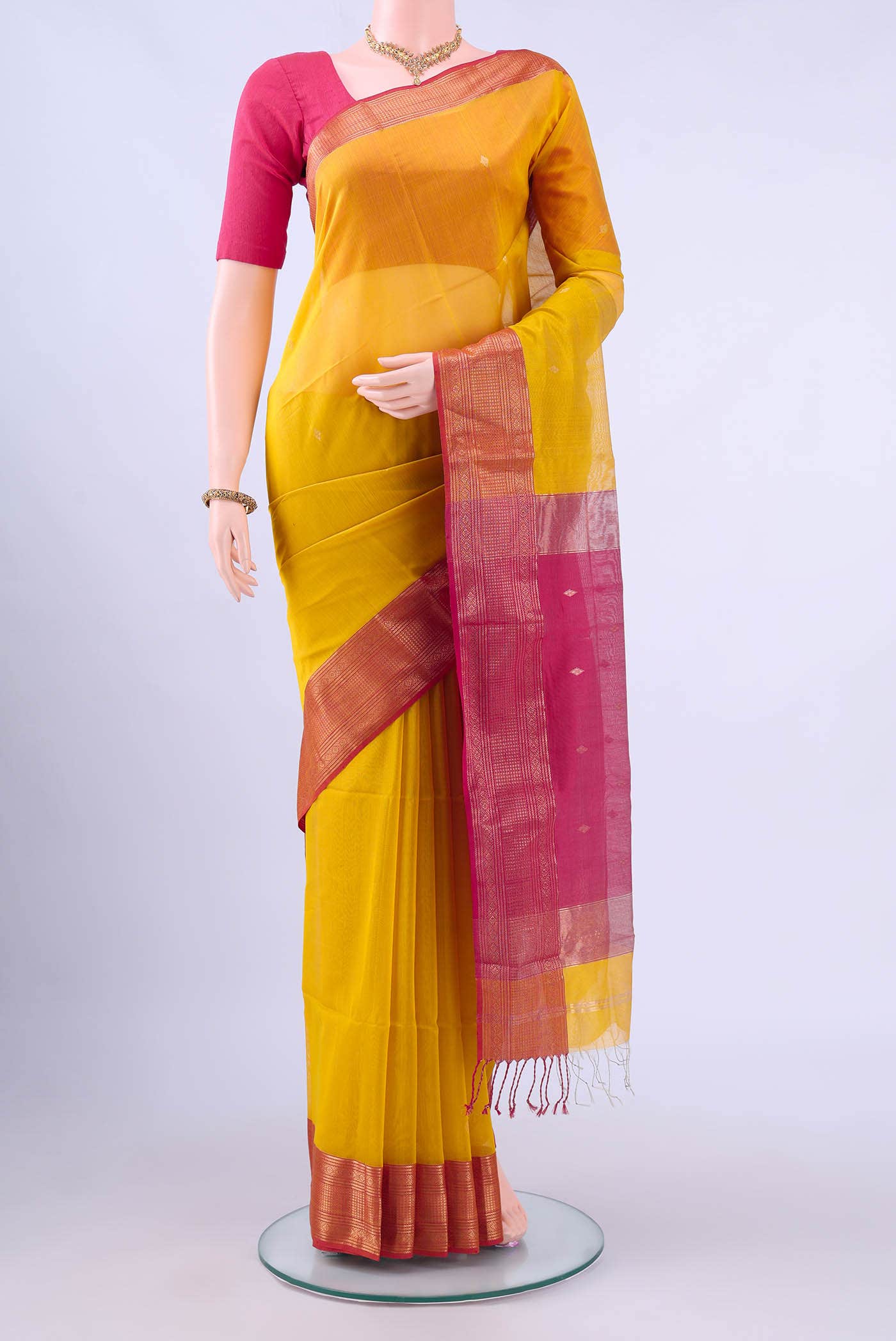 Mustard Maheshwari Silk Cotton Saree