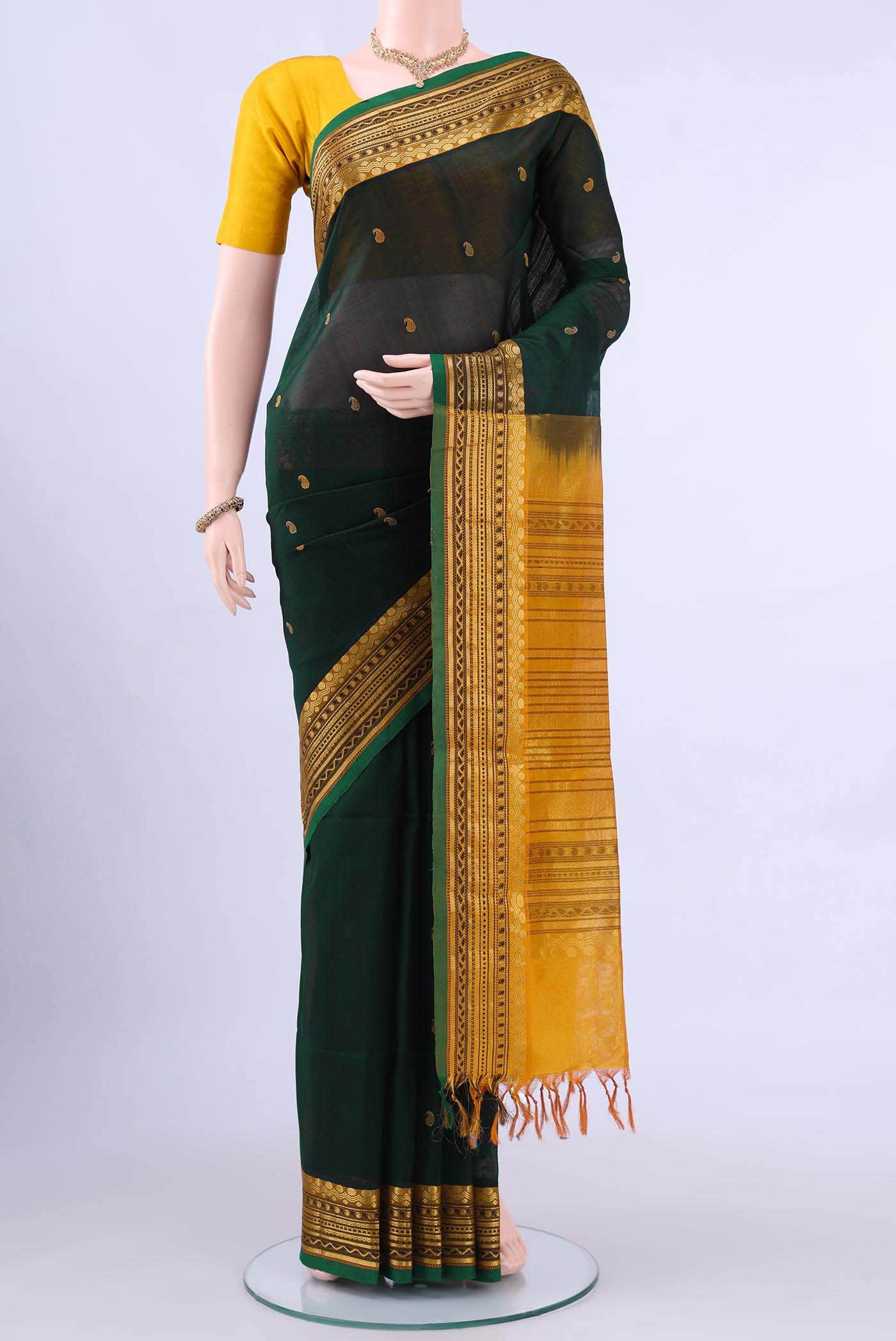 Bottle Green Silk Cotton Saree