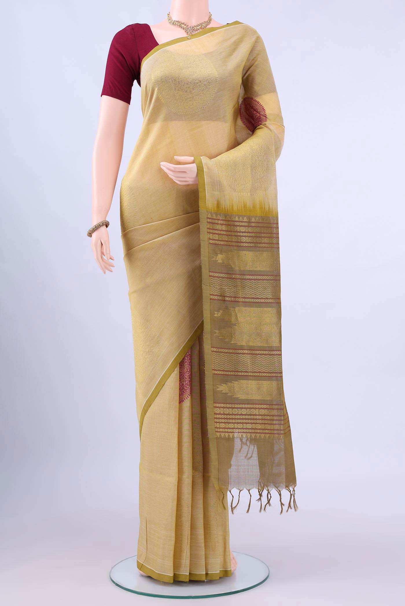 Beige Silk Cotton Saree