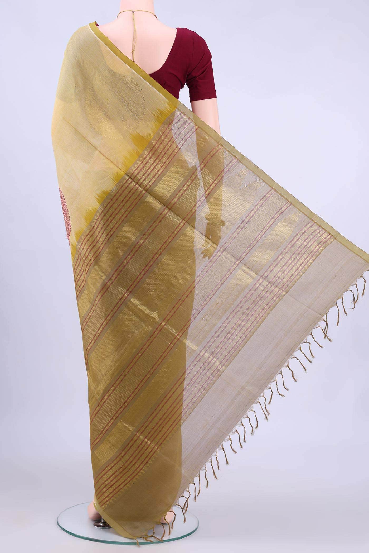 Beige Silk Cotton Saree