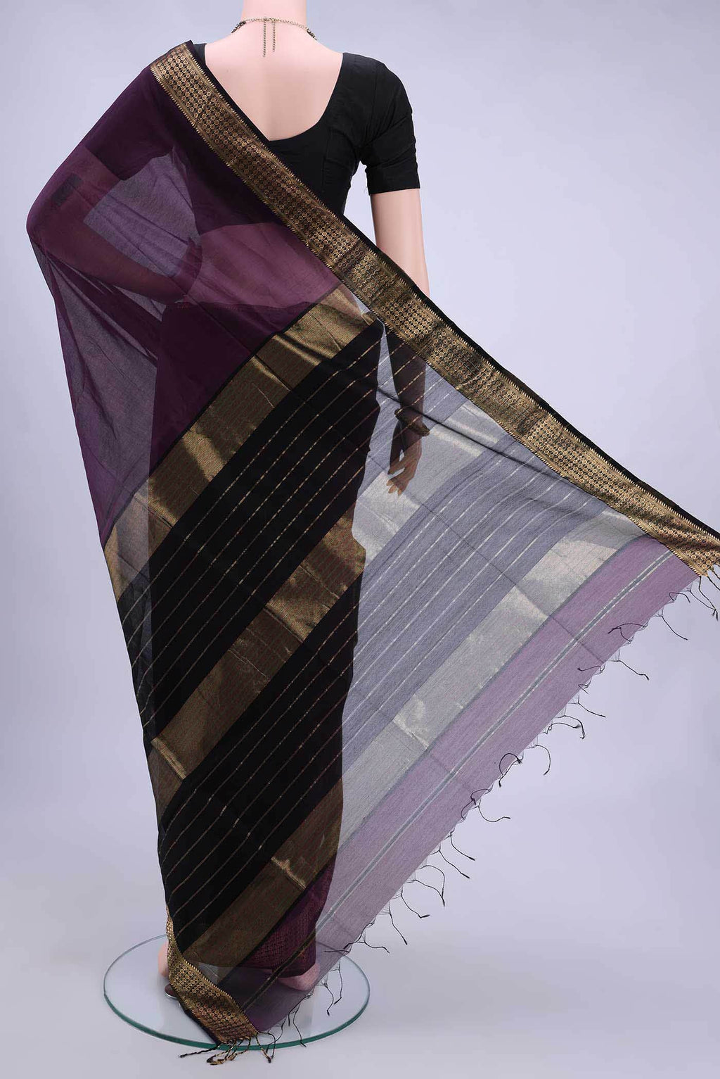Burgundy Maheshwari Silk Cotton Saree