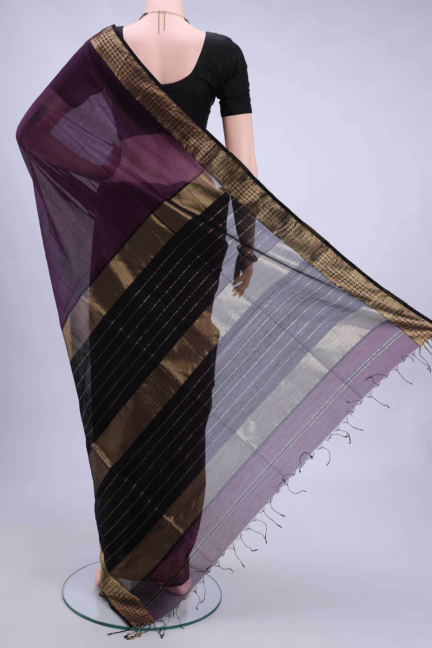Burgundy Maheshwari Silk Cotton Saree