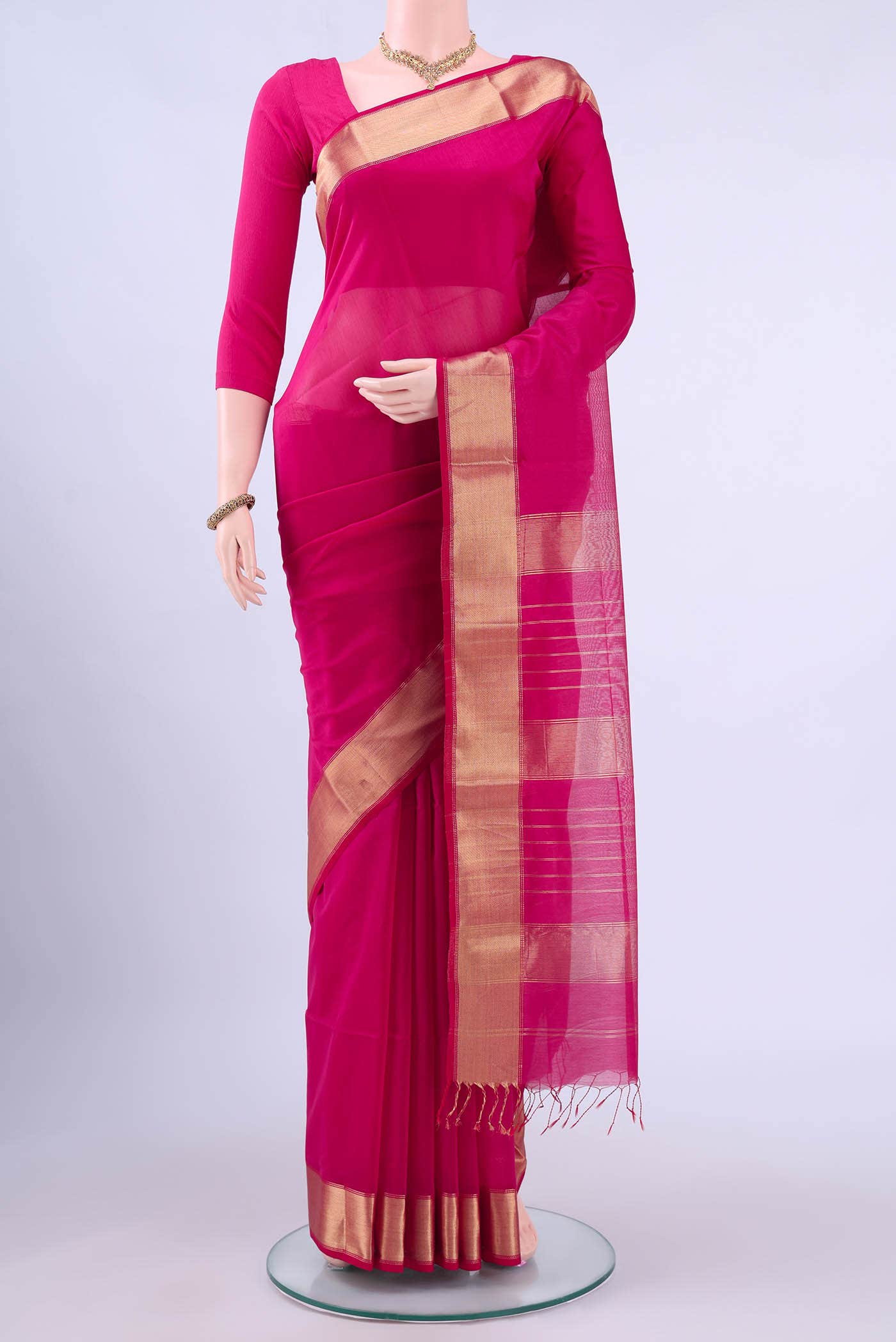 Rani Pink Maheshwari Silk Cotton Saree