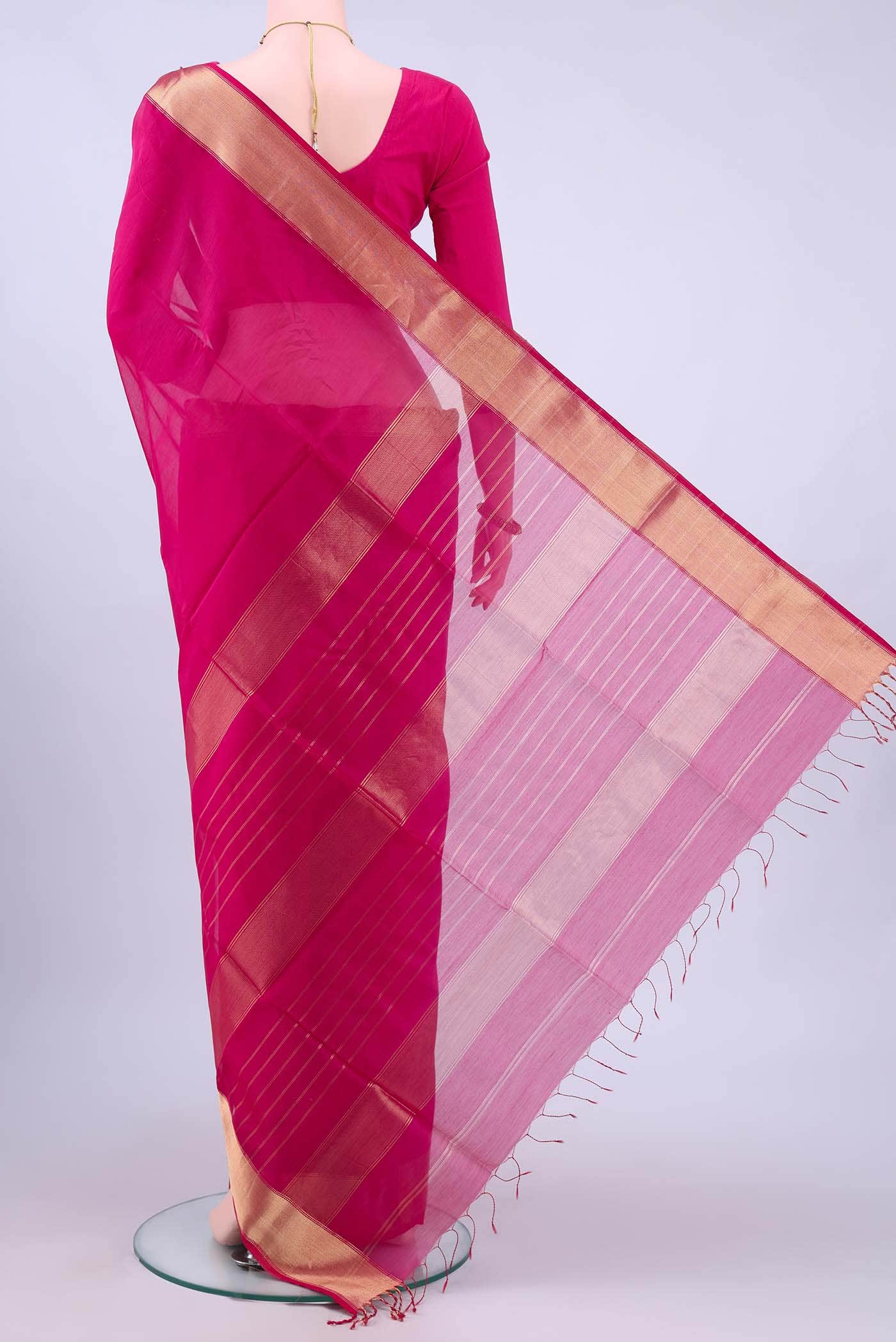 Rani Pink Maheshwari Silk Cotton Saree