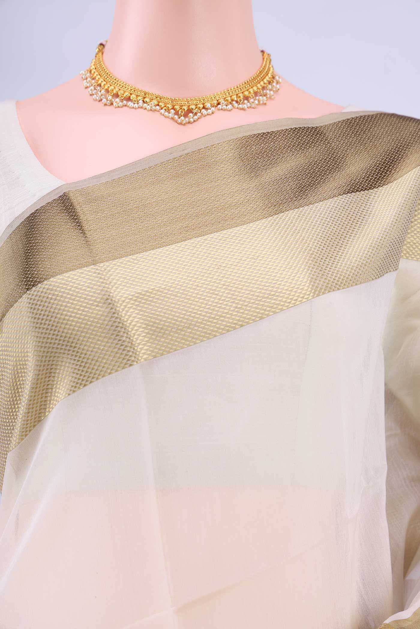 Off White Blended Maheshwari Silk Cotton Saree