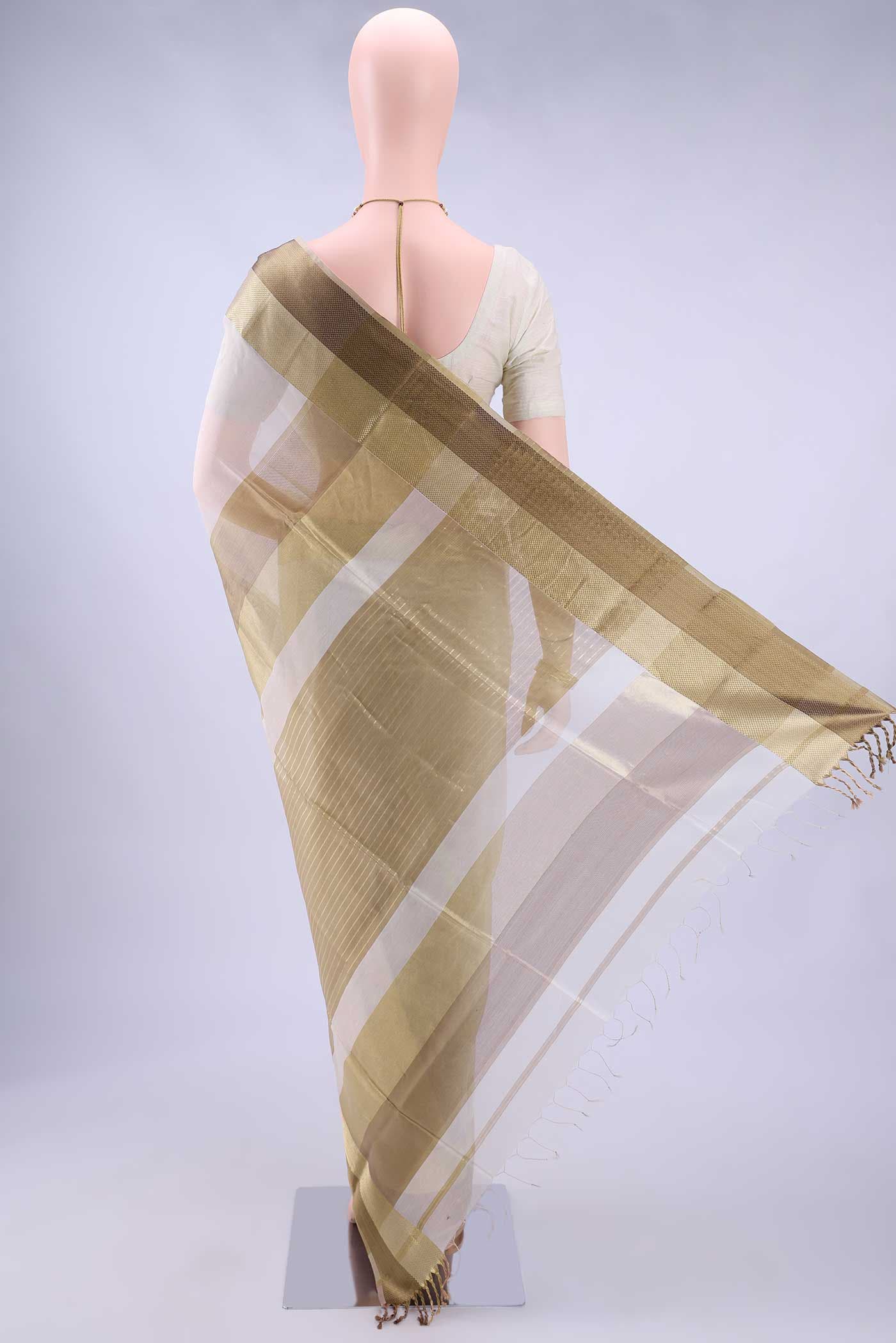 Off White Blended Maheshwari Silk Cotton Saree