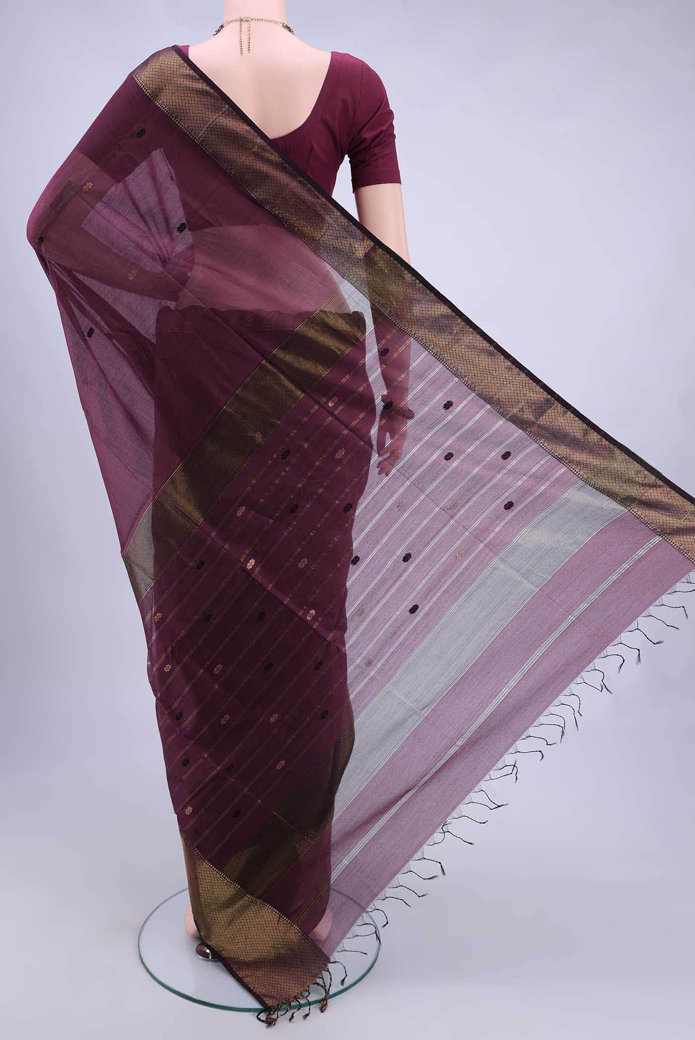 Burgundy Maheshwari Silk Saree