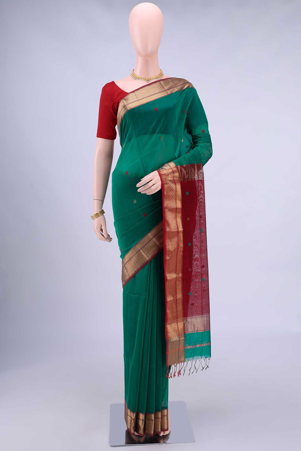 Sea Green Maheshwari Silk Cotton Saree