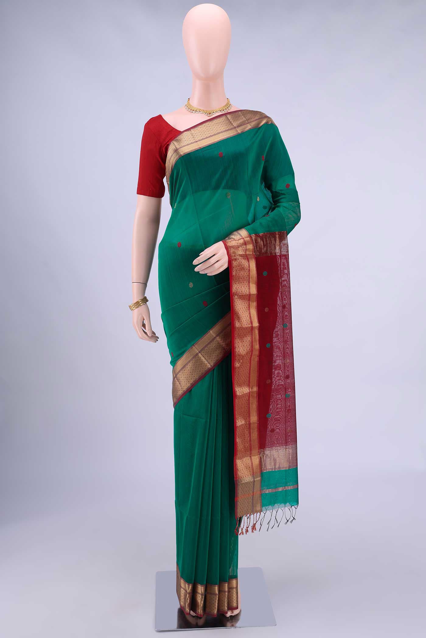 Sea Green Maheshwari Silk Cotton Saree