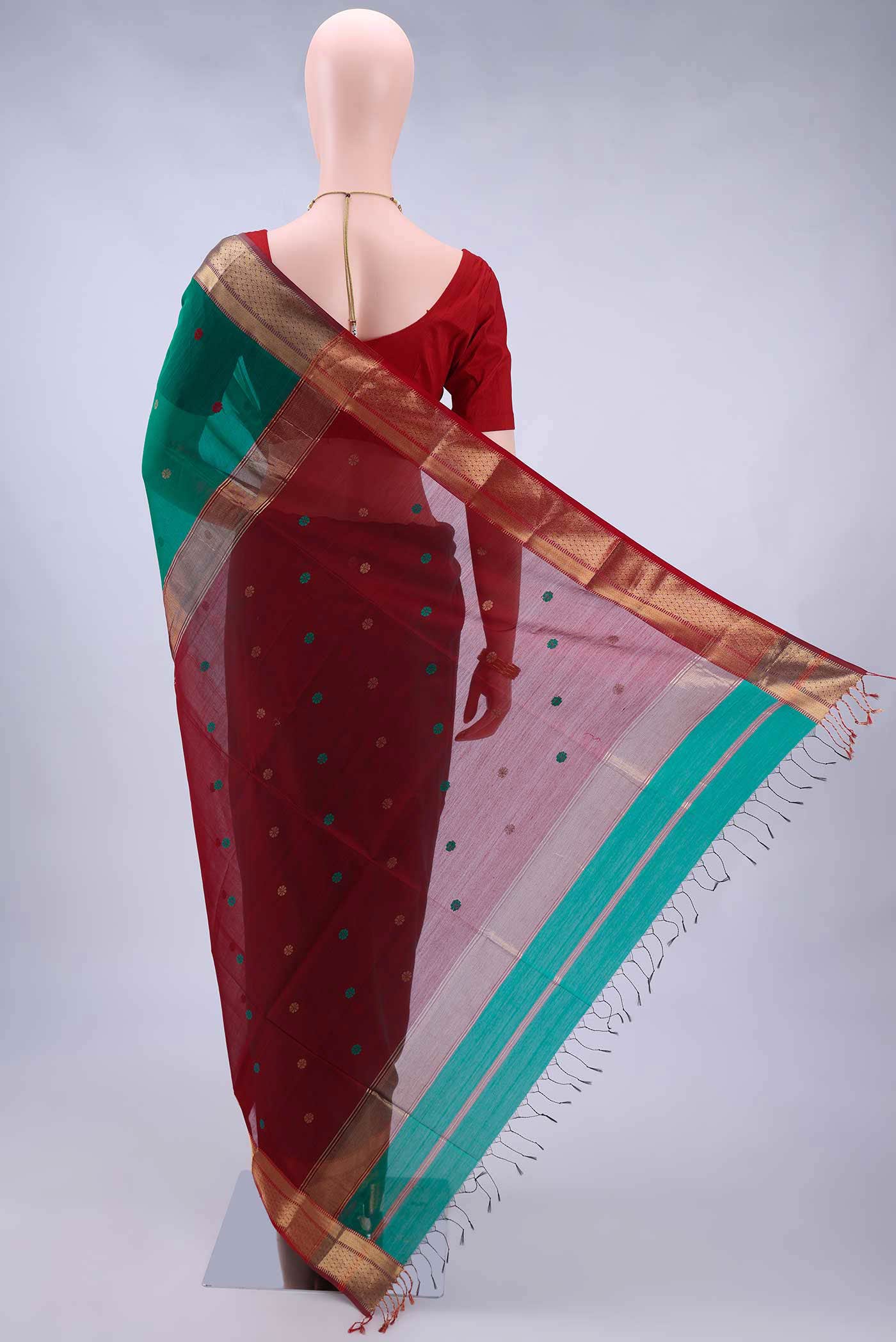 Sea Green Maheshwari Silk Cotton Saree