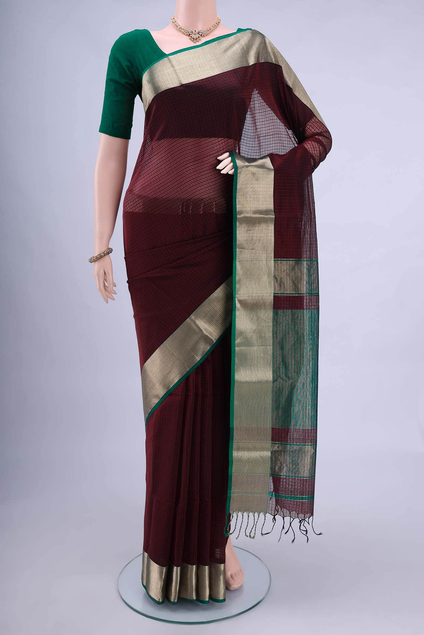 Maroon Maheshwari Silk Cotton Saree