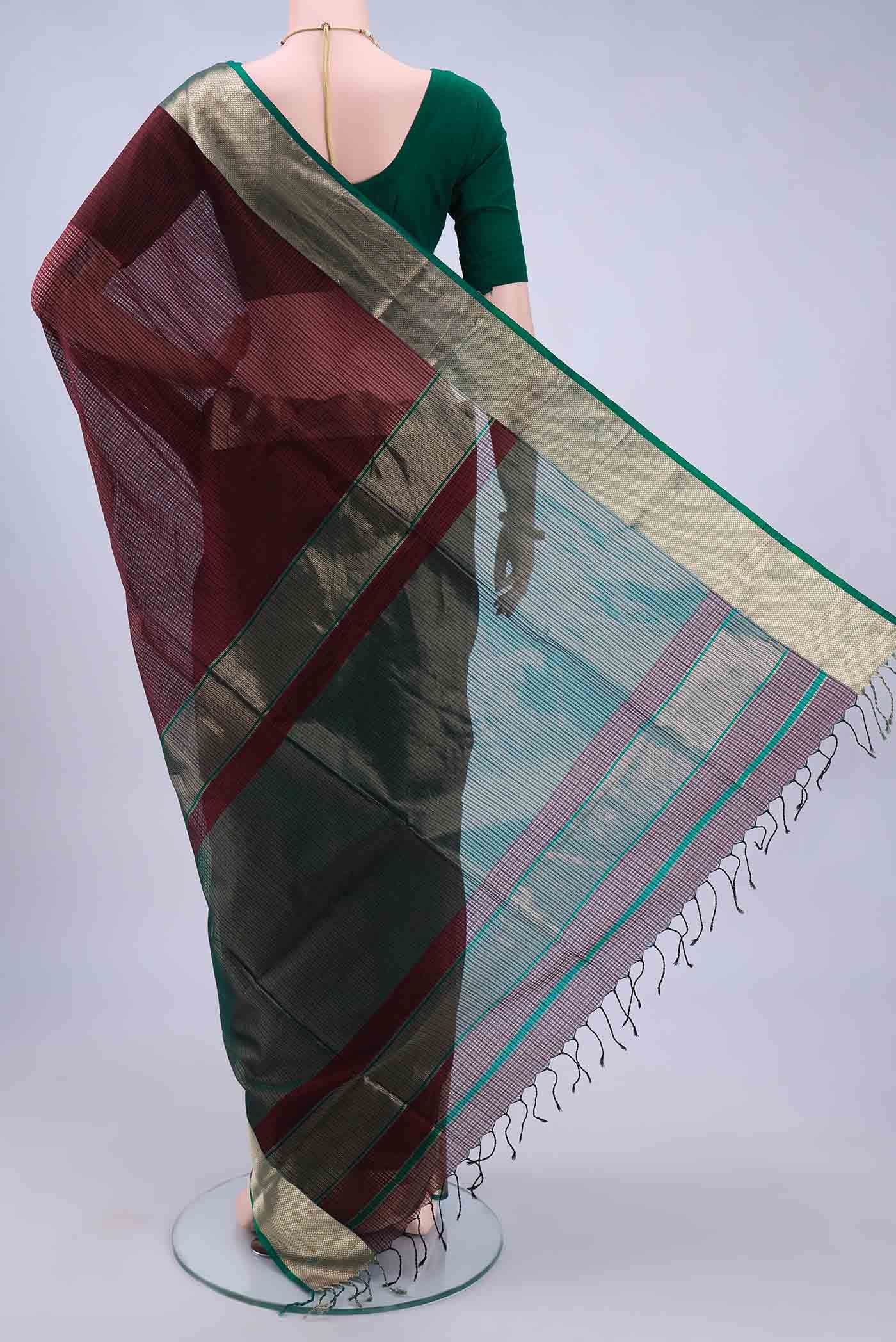 Maroon Maheshwari Silk Cotton Saree