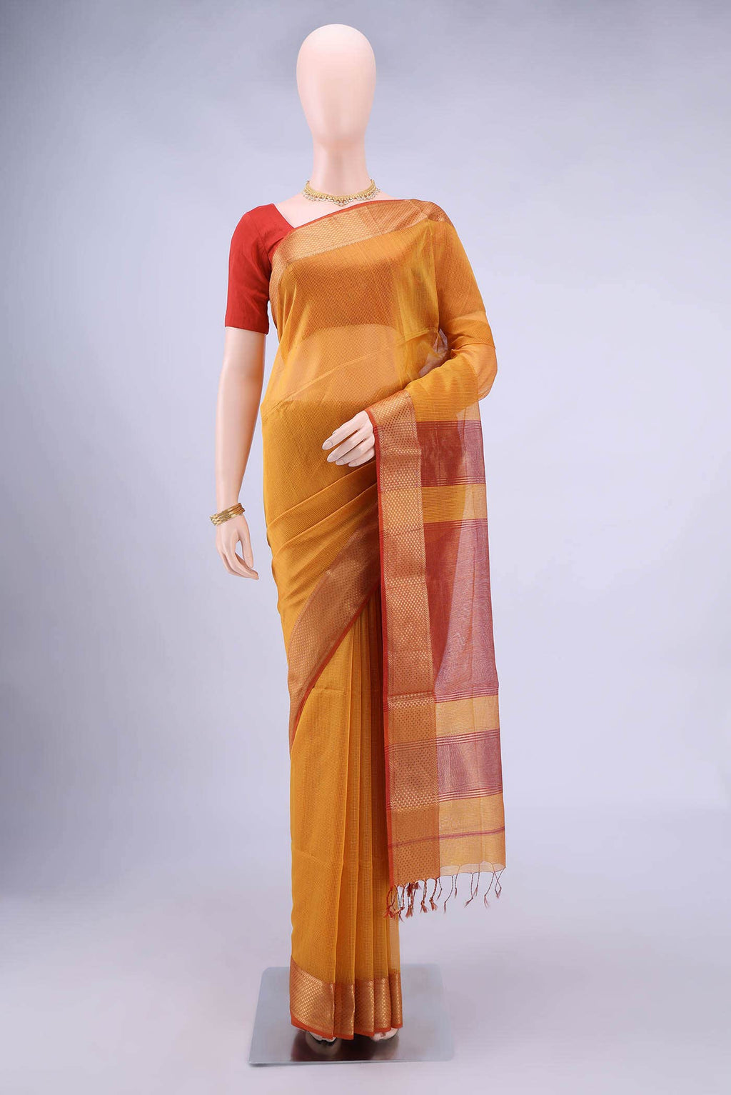 Mustard Maheshwari Silk Saree