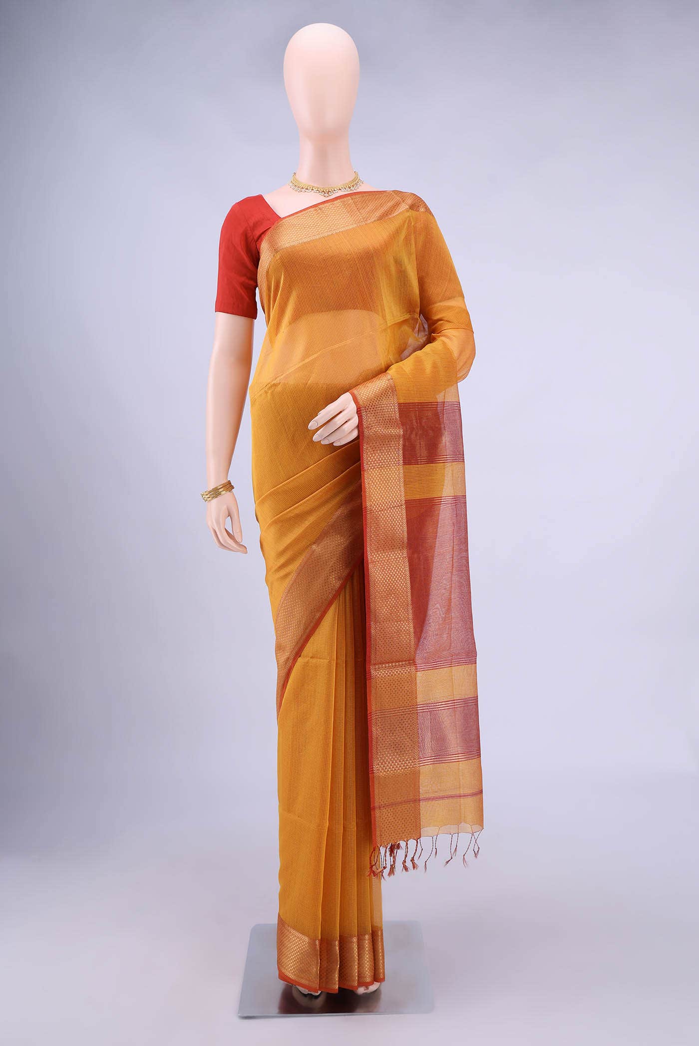 Mustard Maheshwari Silk Saree
