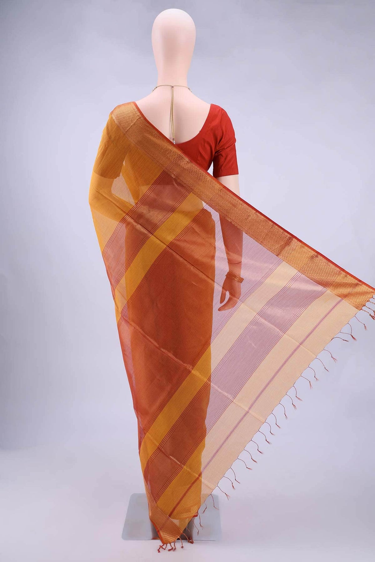 Mustard Maheshwari Silk Saree