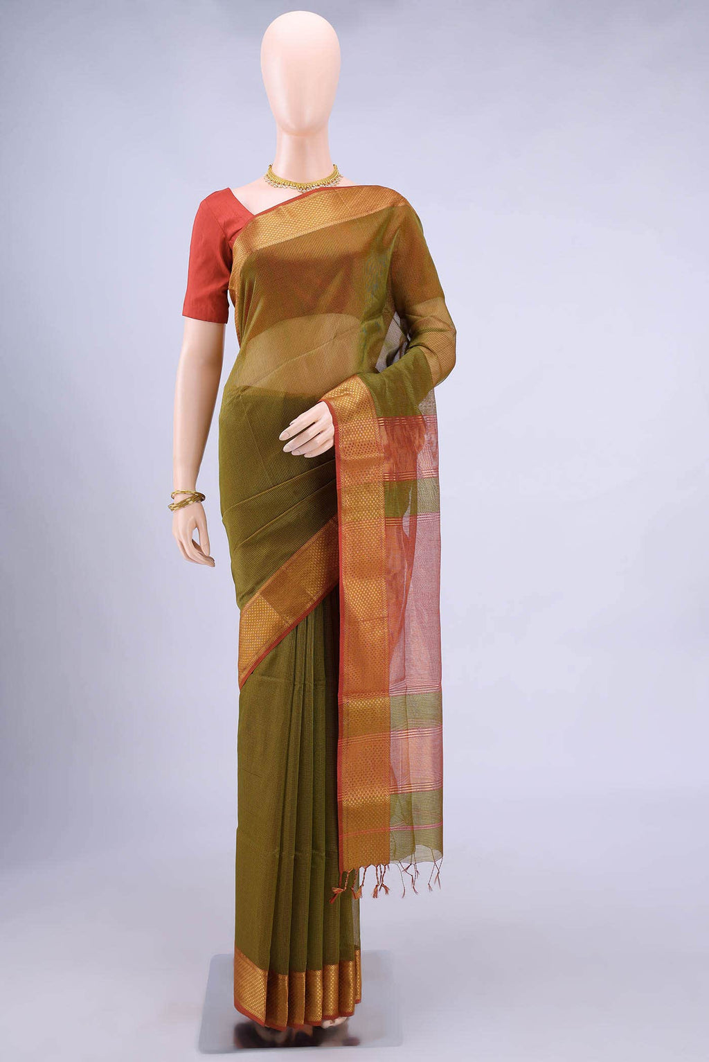 Mehandi Green Maheshwari Silk Cotton Saree
