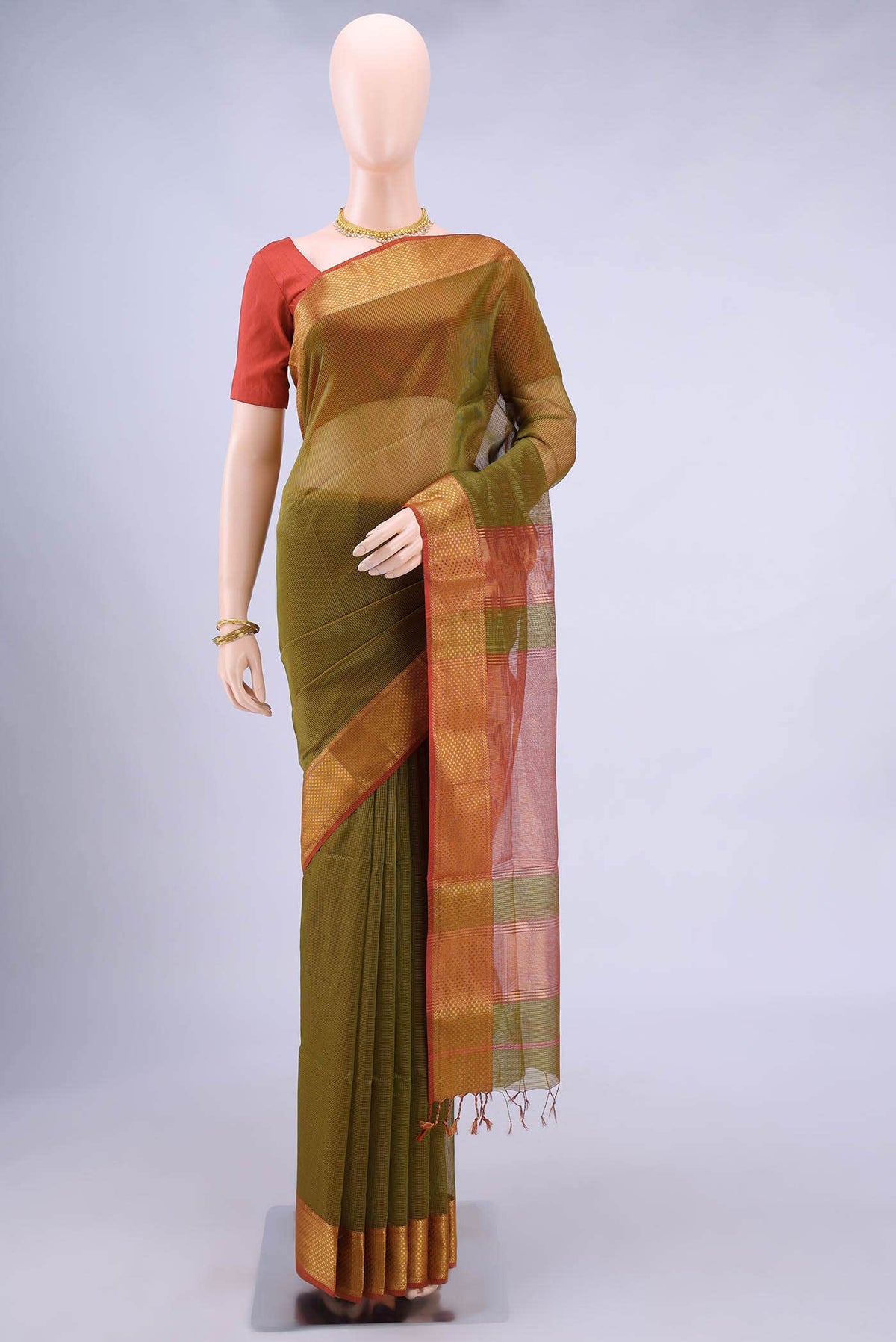 Mehandi Green Maheshwari Silk Cotton Saree
