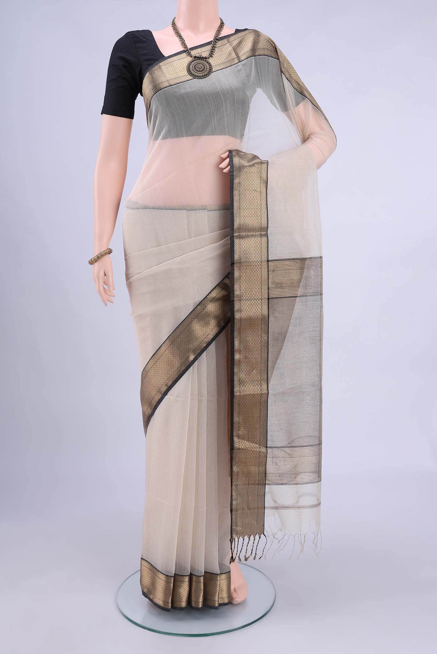 Off White Maheshwari Silk Saree