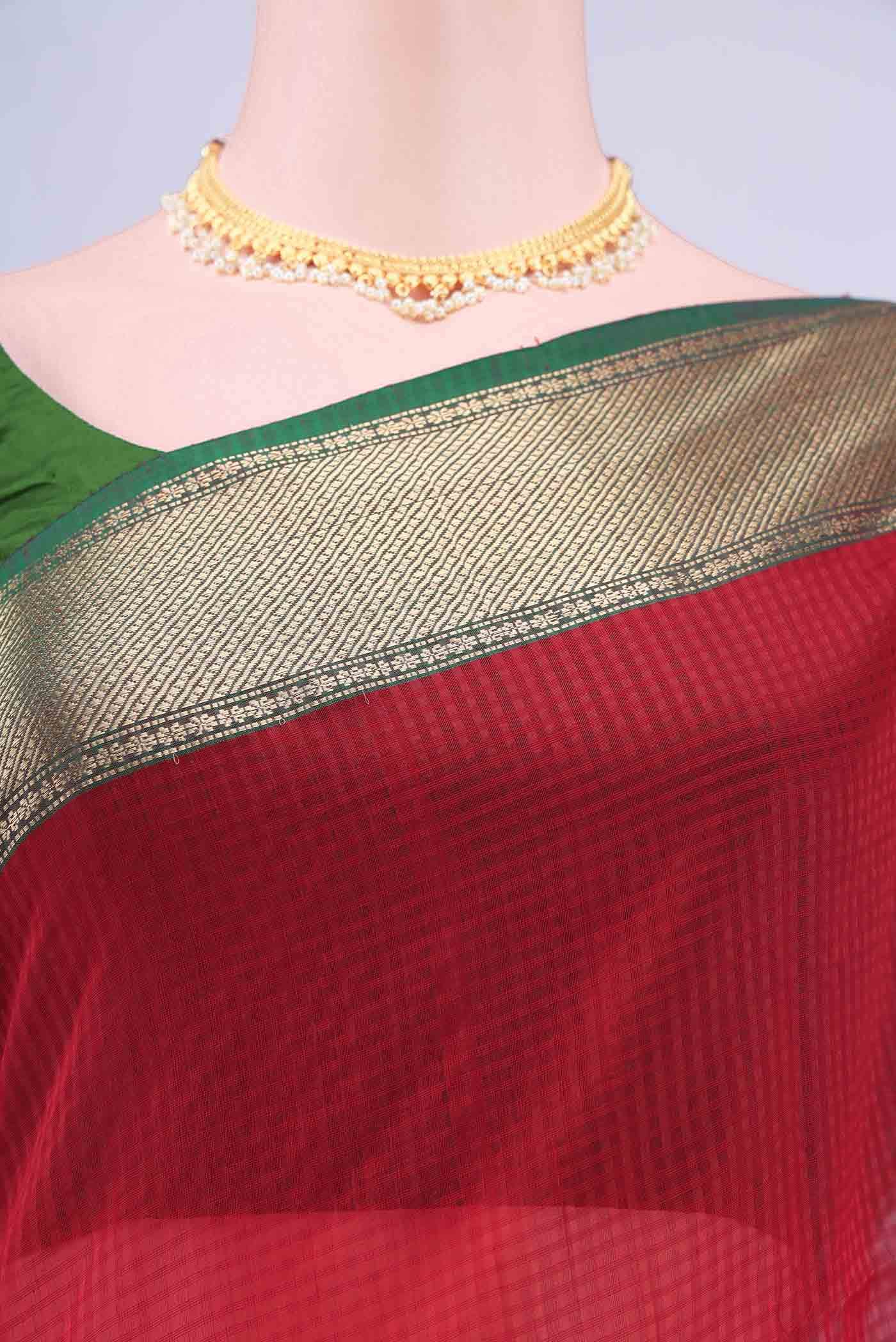 Red Maheshwari Silk Cotton Saree