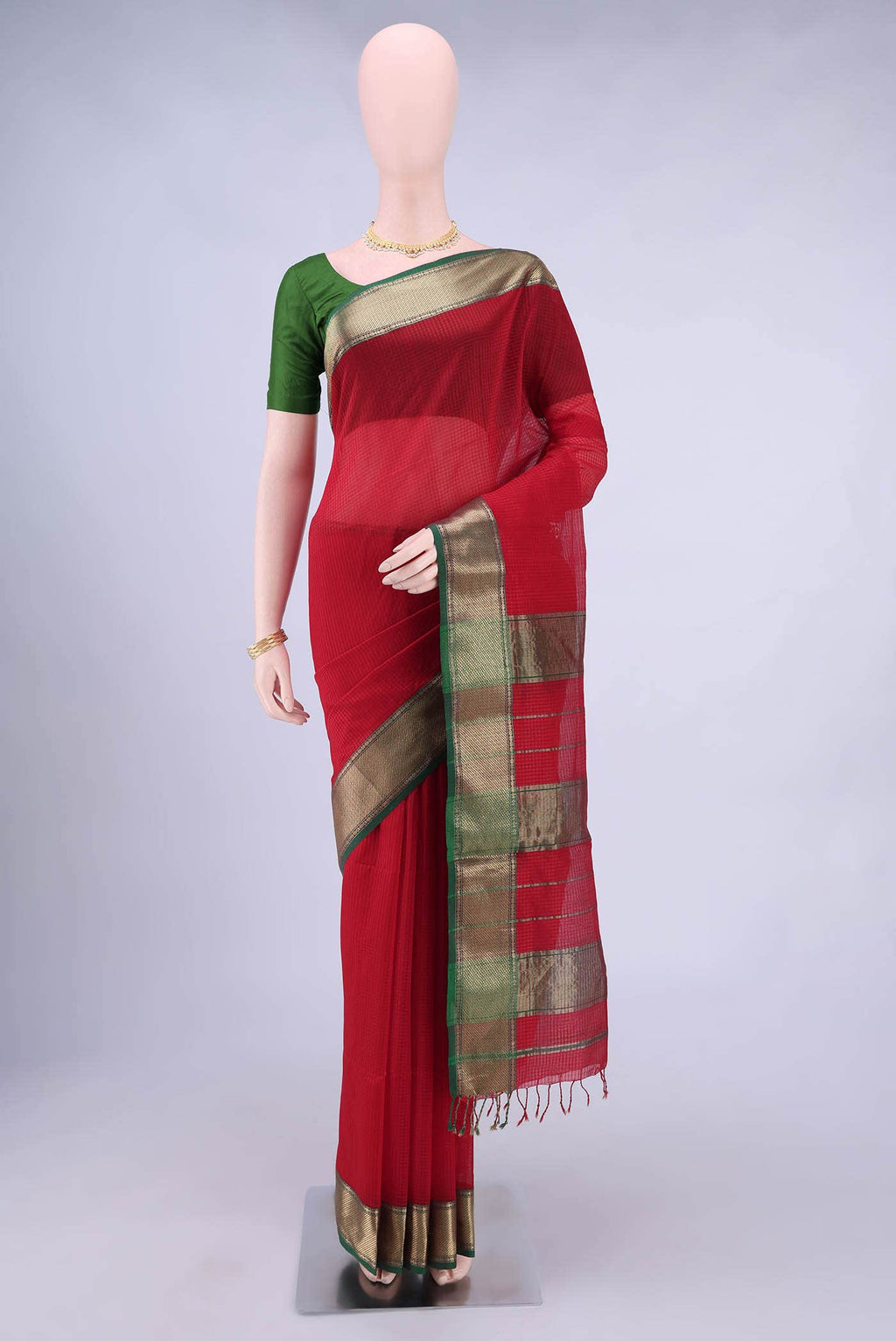 Red Maheshwari Silk Cotton Saree